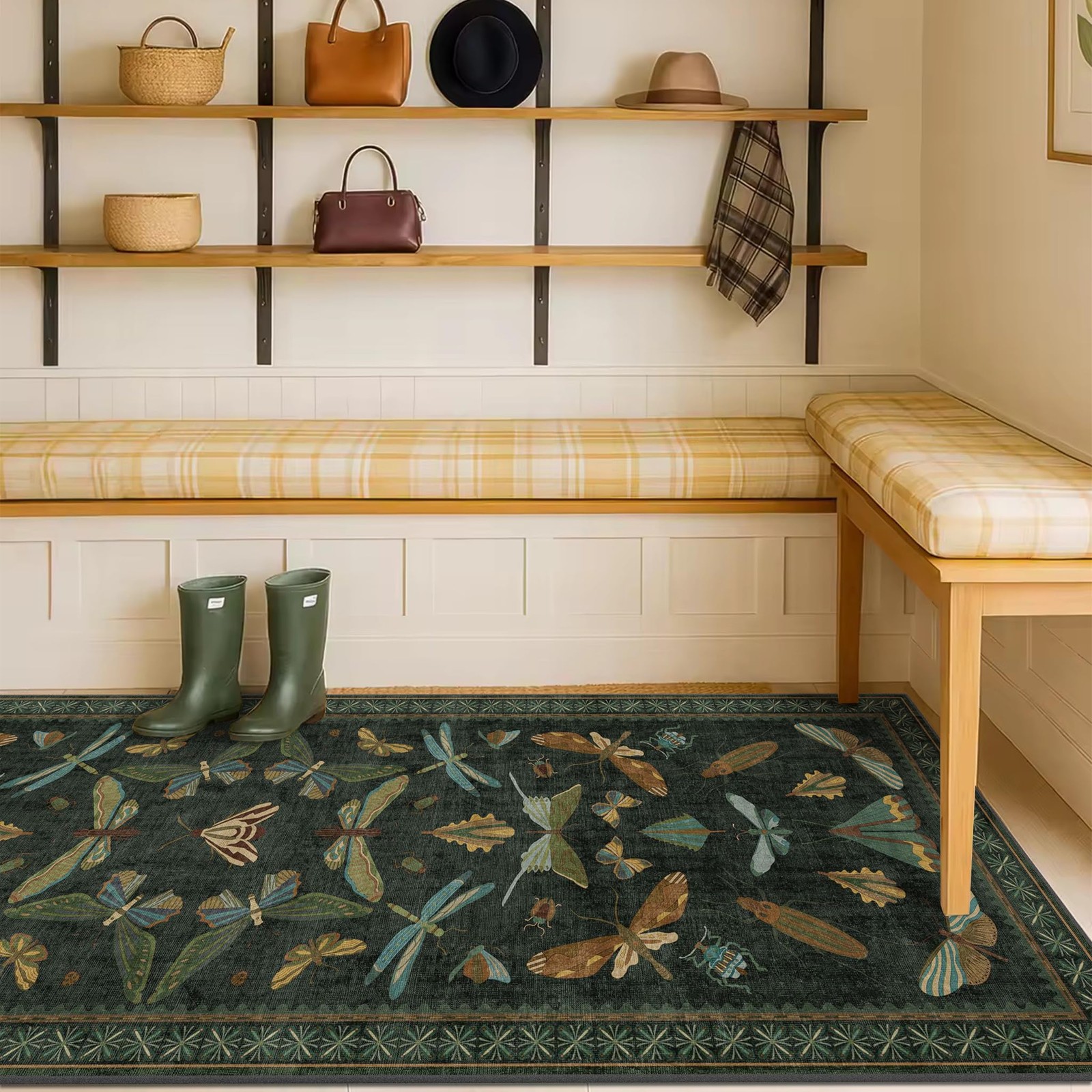 8 Ft Long Hallway Runner Rug – Boho Green Rug for Kitchen Floor, Entrance Indoor