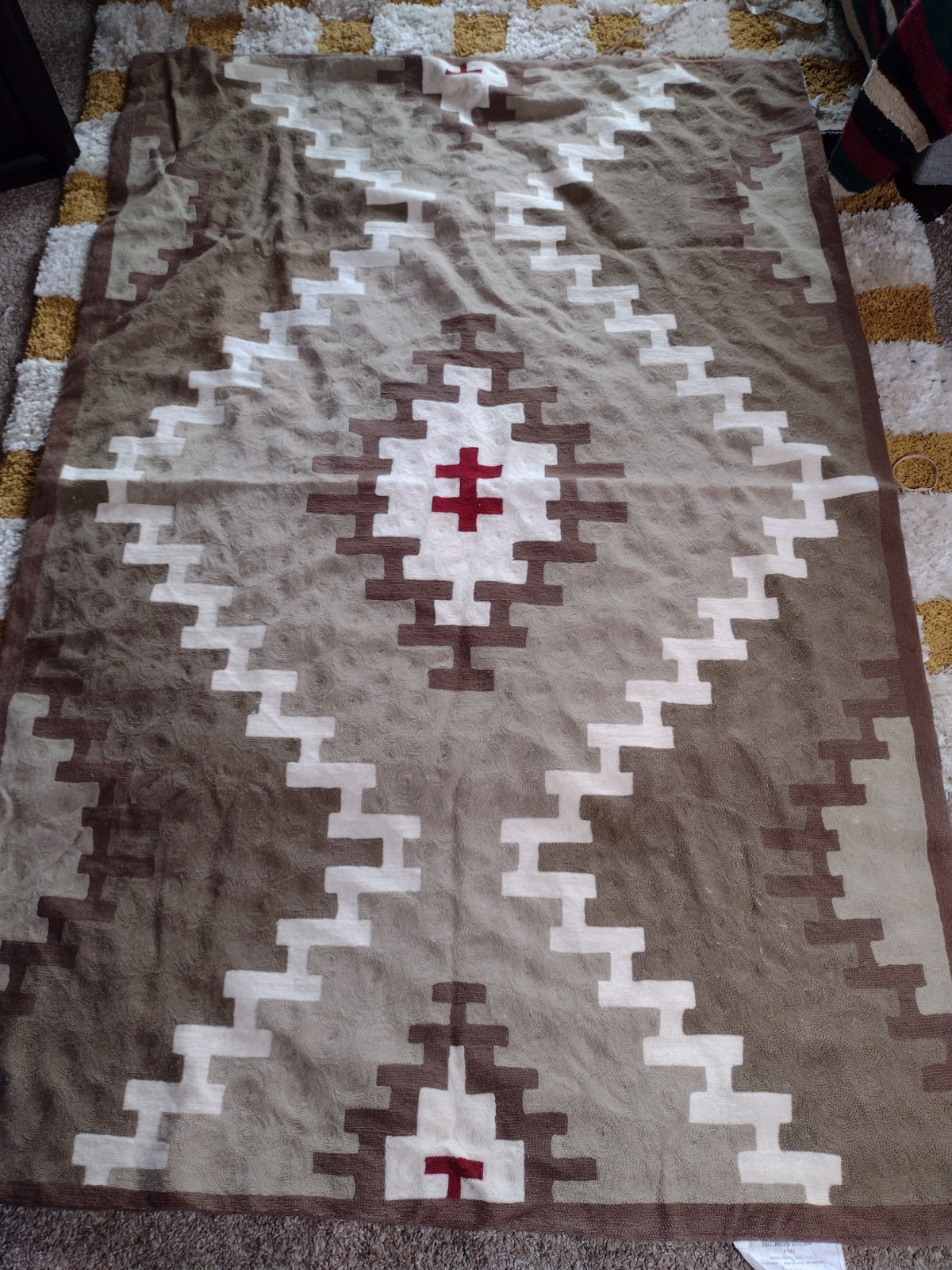 Williams Sonoma Southwestern Aztec Wool Blend Rug 4×6 Brown Hand Crewel