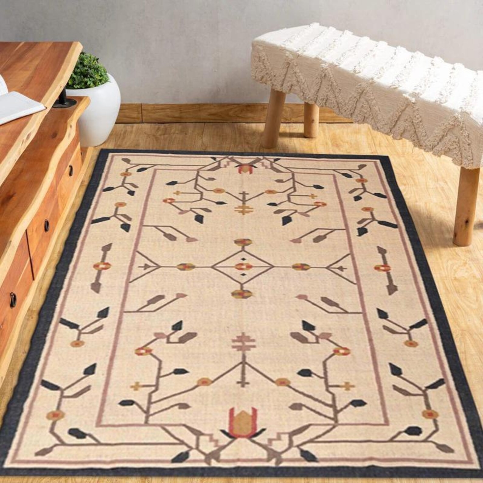 Handwoven Cotton Wool Jute Kilim Rug Color Multicolor Design Handmade Carpet Rug