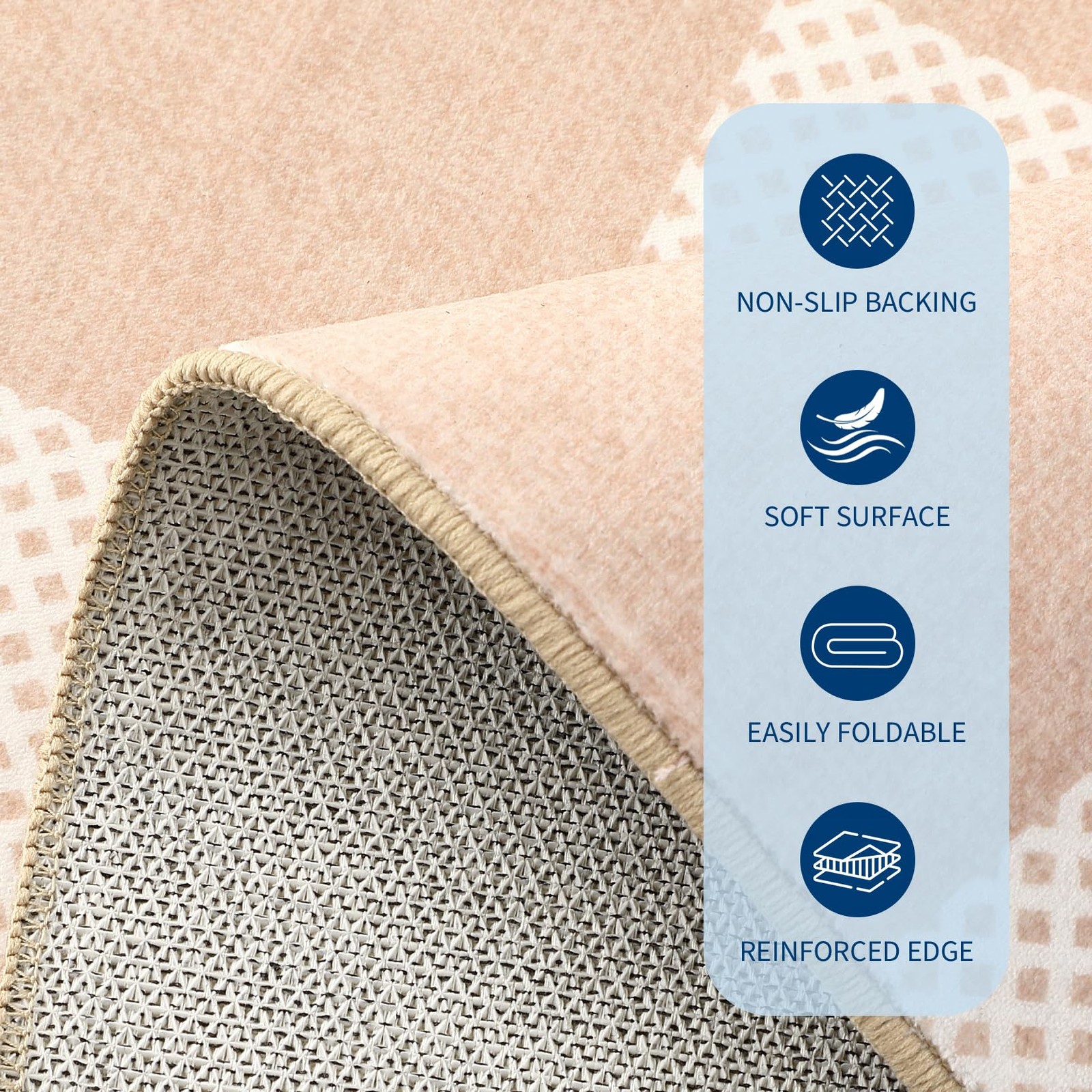 Checkered Area Rug 8×10 Blush Beige Non-Slip Washable for Living Room – Soft