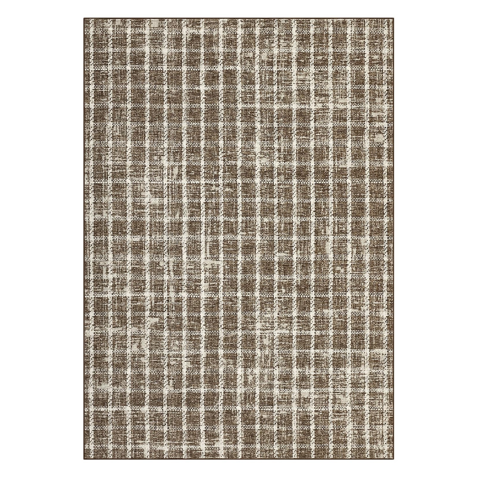 4×6 Rug Non-Slip Washable Low-Pile Carpet – Checkered Braided Geometric Print…