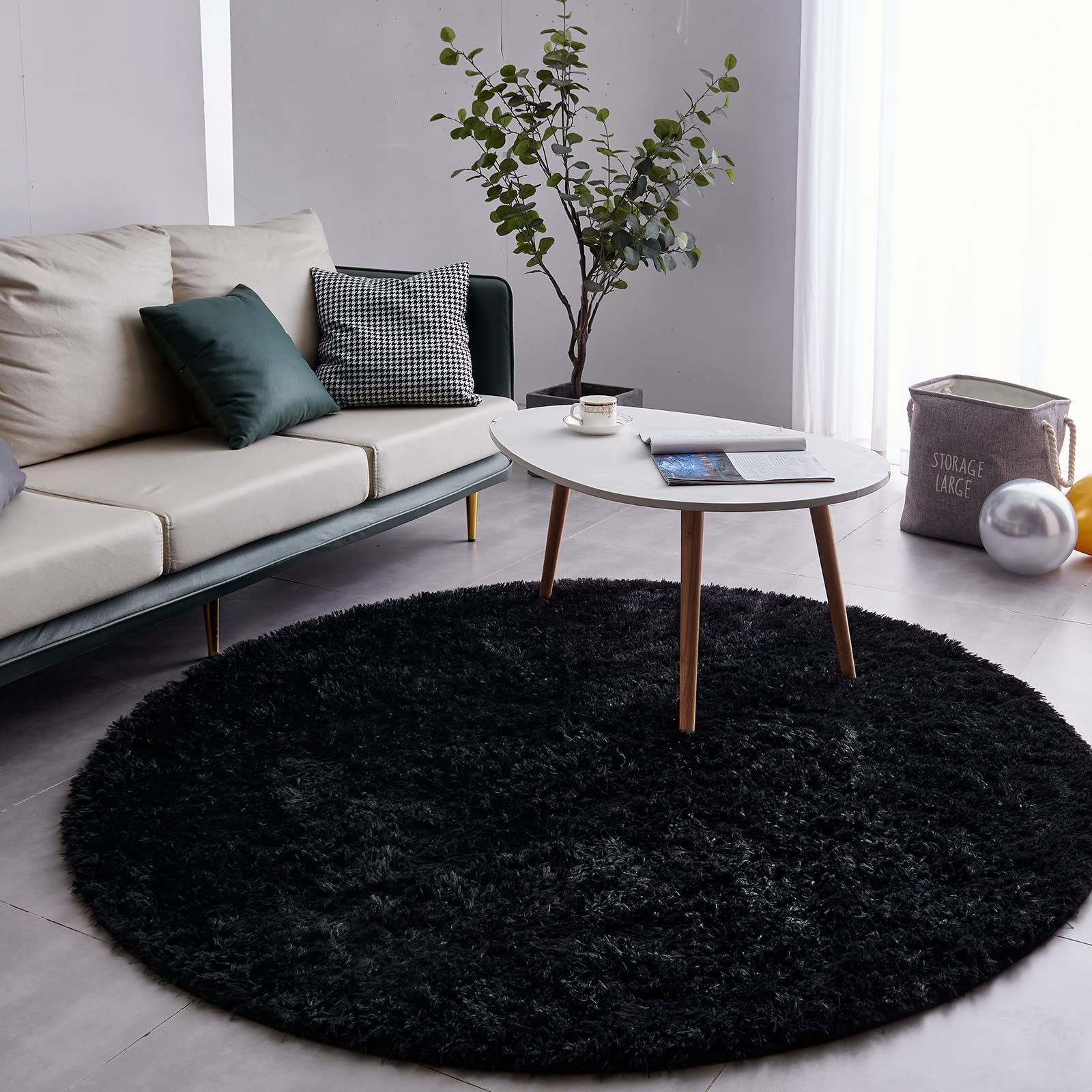 Best FJZFING Black Round Rug Ultra-Soft Plush Modern 7×7 Circle Area for Kid’s