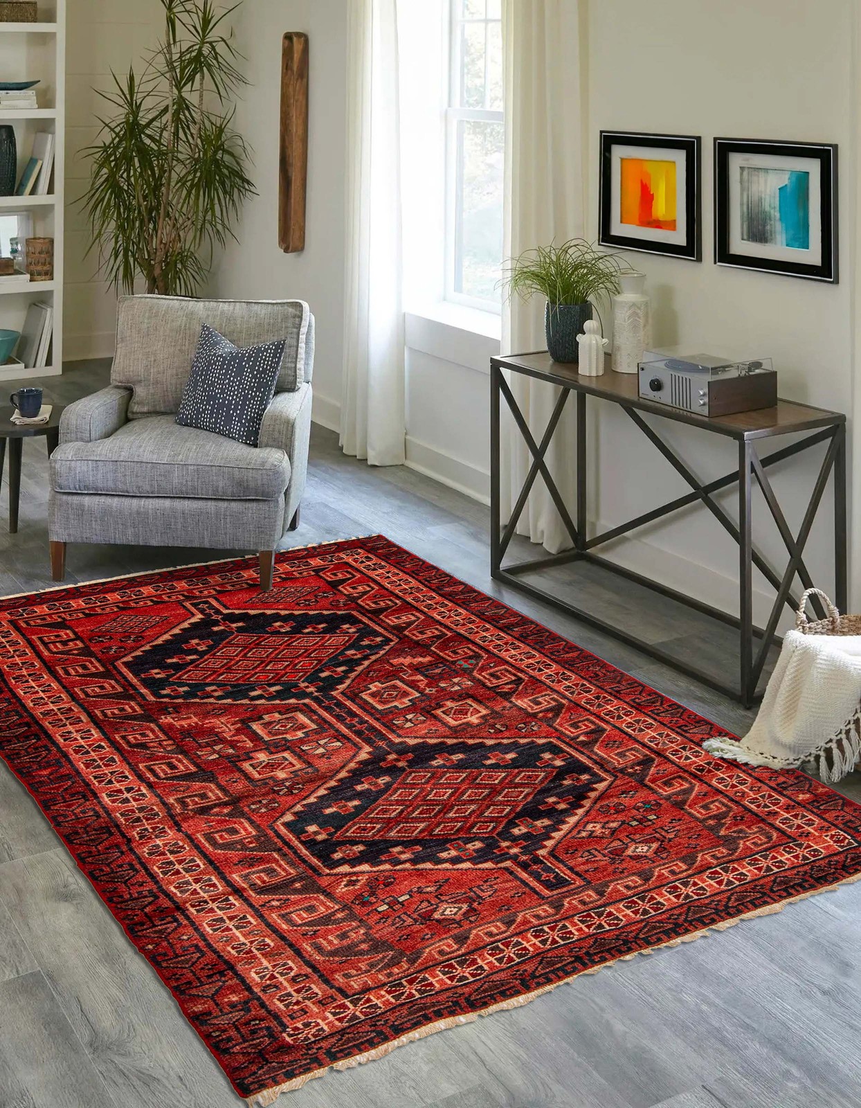 Vintage 5’3″ x 7’9″ Traditional Hand Knotted Vegetable Dye Wool Area Rug