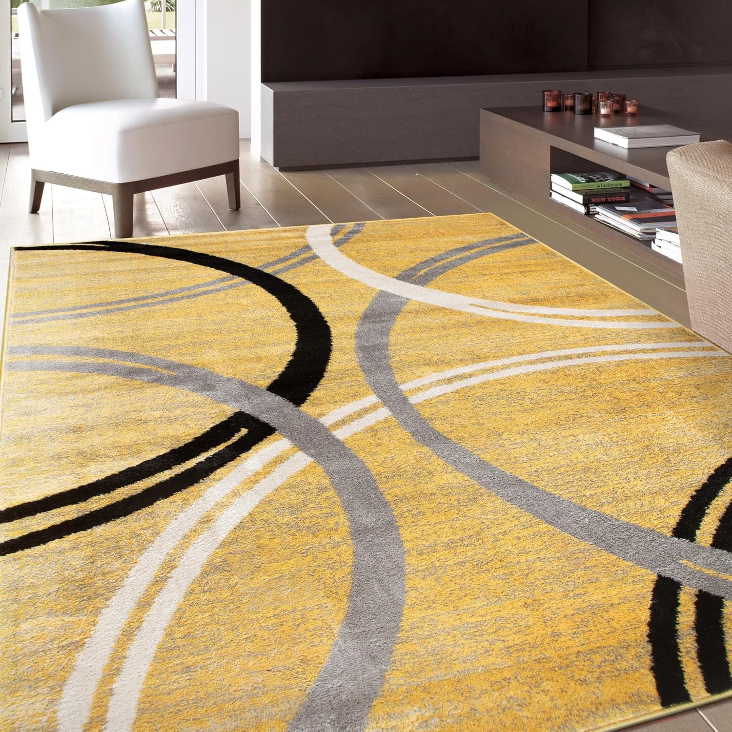 Wavy Circles Design Area Rug Carpet with Jute Backing for Living Room Bedroom or