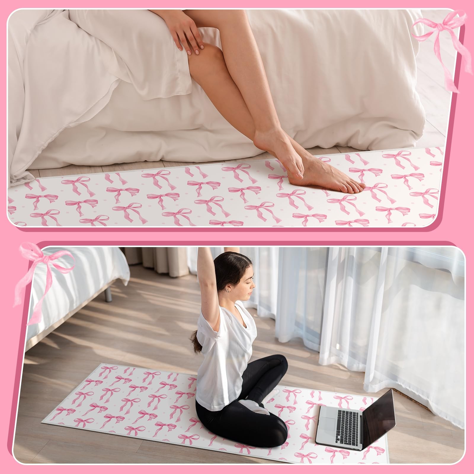 Coquette Pink Bow Runner Rug 2 x 6 ft Large Pink Bow Soft Washable Rug with N…