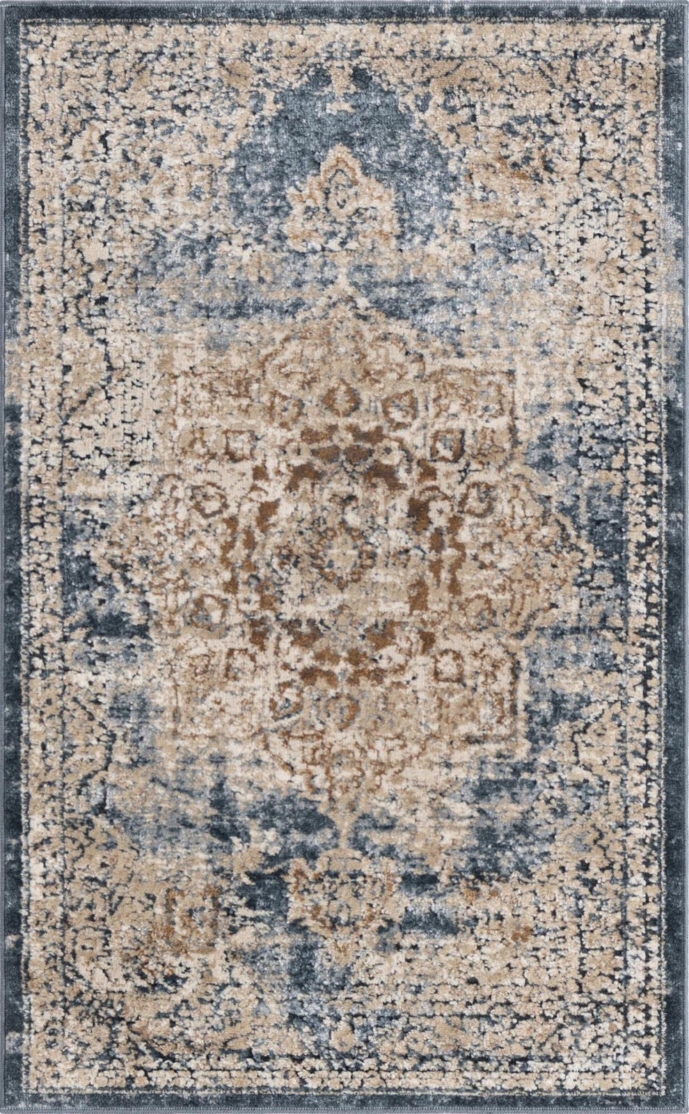 Chateau Collection Area Rug – Roosevelt (2′ x 3′ 1″ Rectangle Dark Blue/Beige)