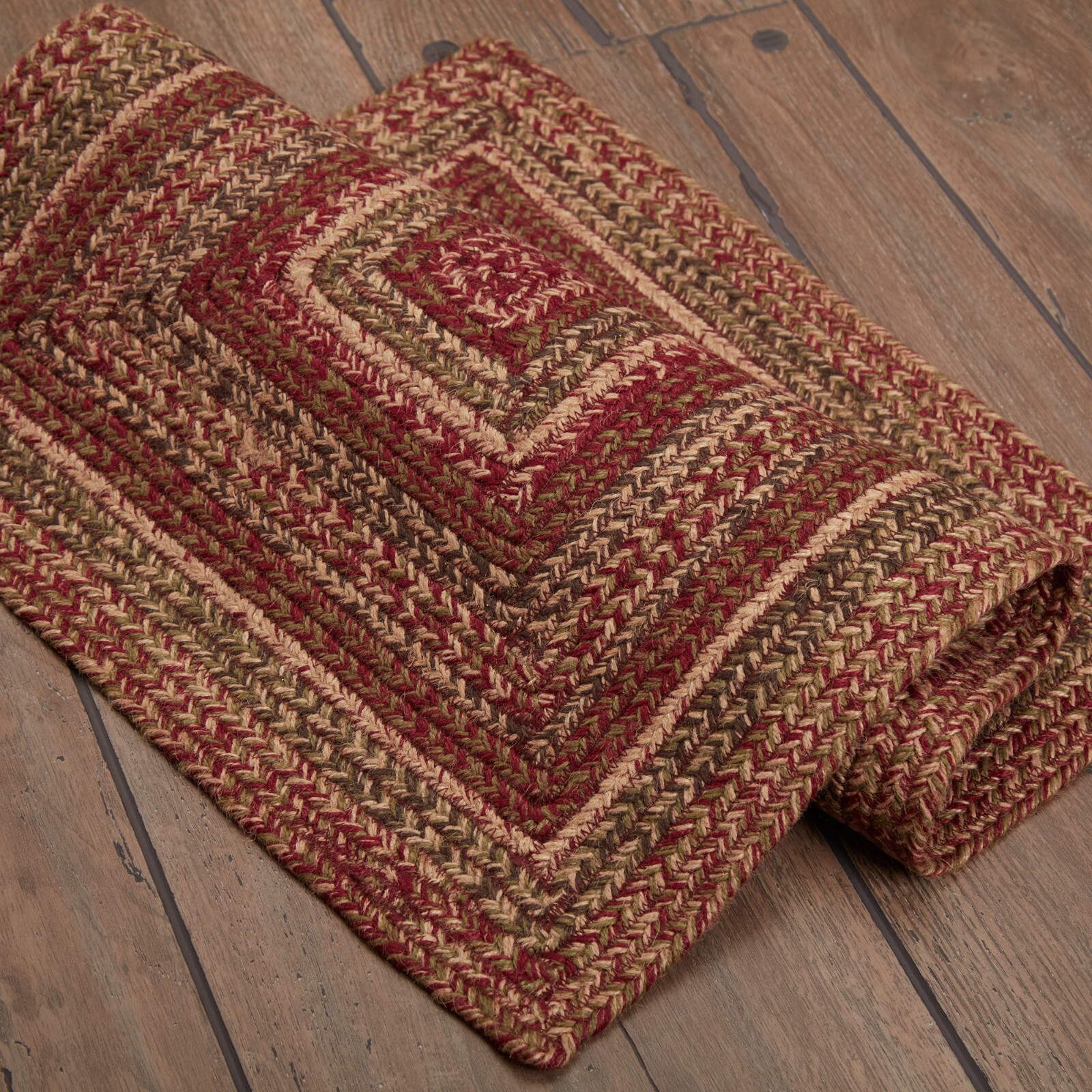 Cider Mill Jute Rectangle Braided Area Rug 20×30 Country Primitive Burgundy