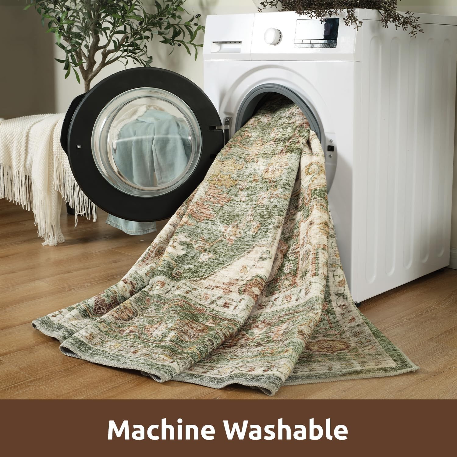 Durable Non-Slip 4′ x 6′ Floral Area Rug – Washable & Cozy Living Room Essential