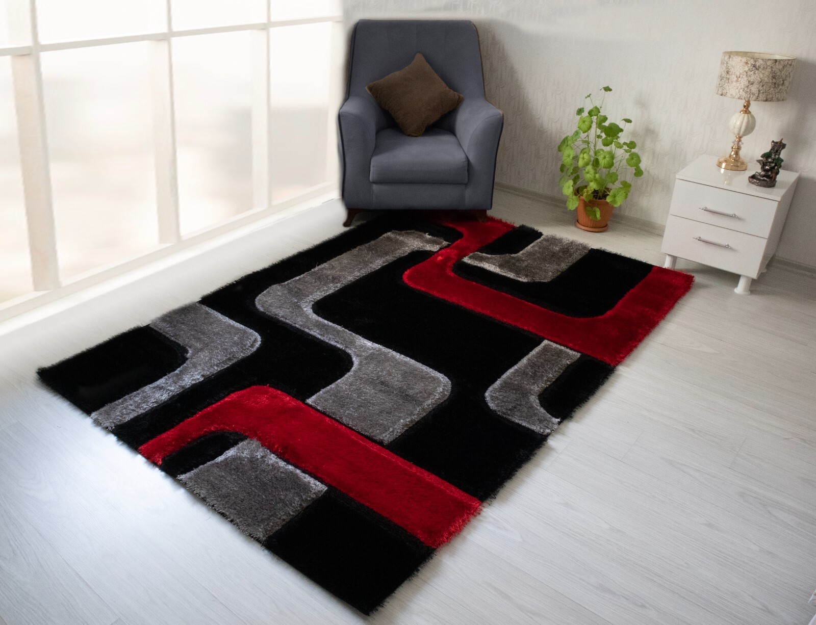 Shaggy Rug 3D Textured 5×7 Living Area Rug 2×7 Runner Rugs Plush Fluffy Rug