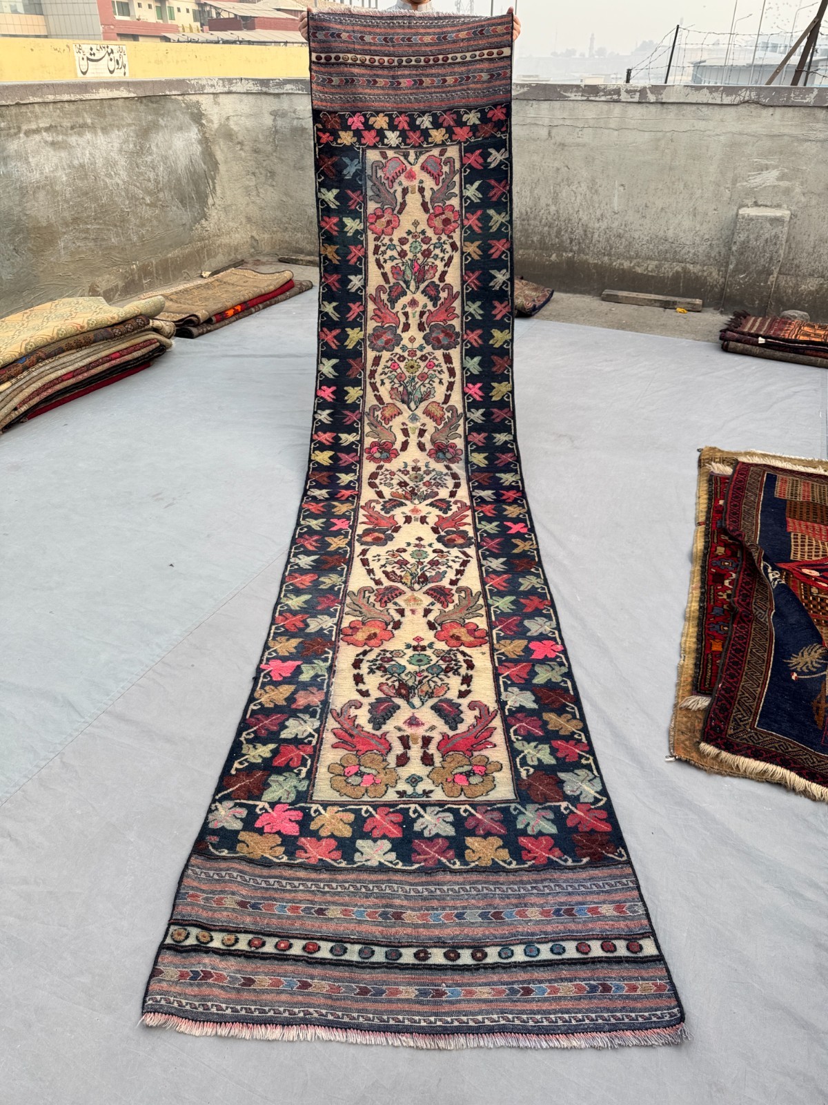 2’6 x 11’3 Ft Elegant Afghan Floral Runner Rug – Vintage Wool Carpet with Garden