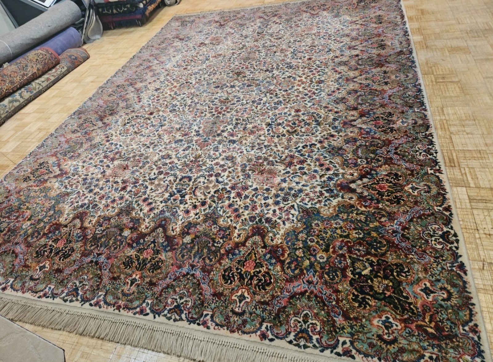10×14 GENUINE KARASTAN RUG IVORY FLORAL KIRMAN 742 100% WOOL RUG EXCELLENT