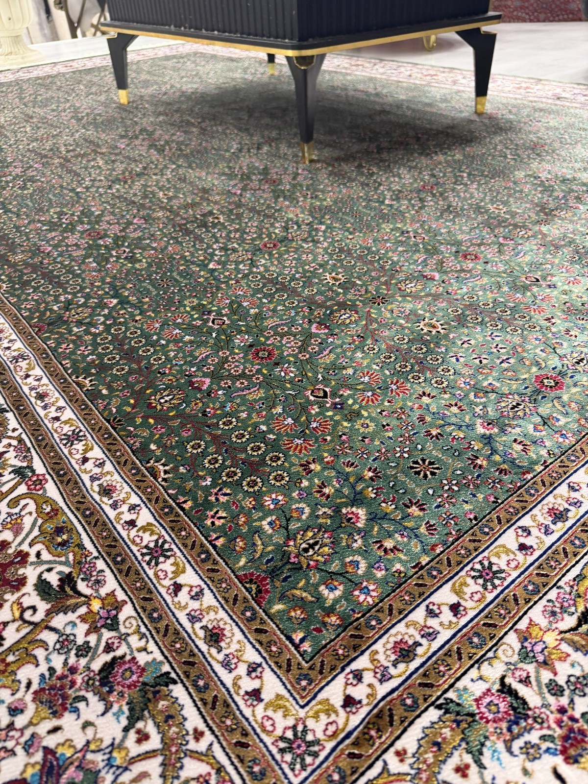 Turkish Silk Rug Green Oriental Floral Area Rug 5×8 7×10 8×11 10×14 ft