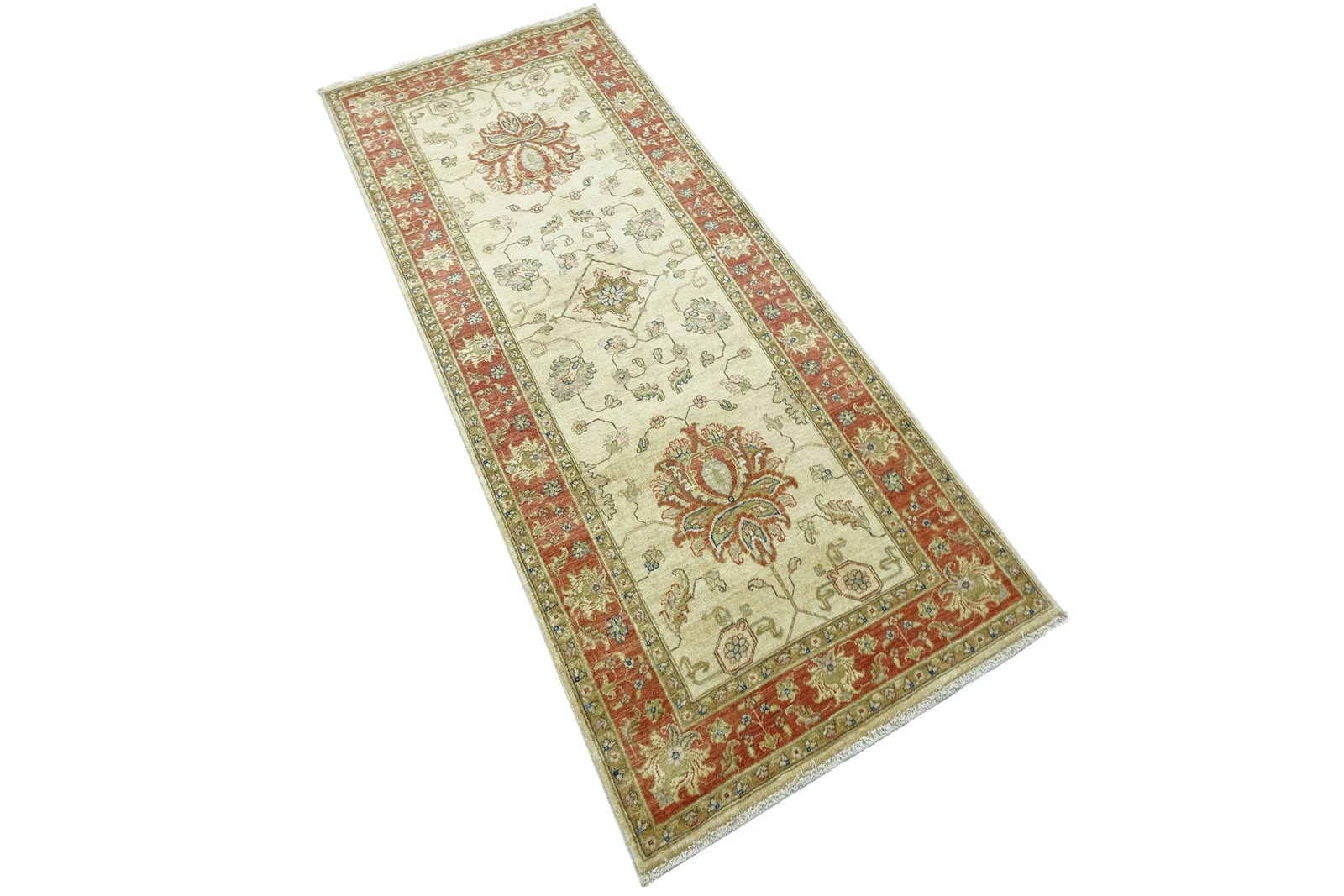 Afghan Fine Ferahan Ziegler Carpet 90×200 Hand-knotted Beige Floral Orient