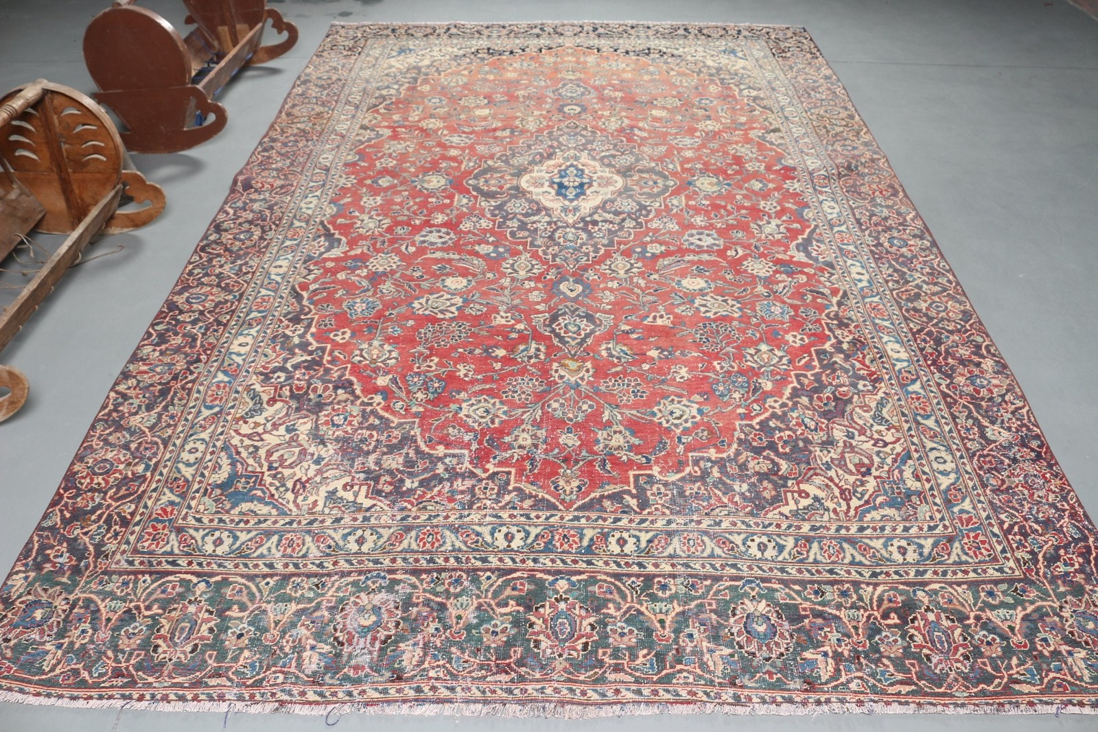 7,6×12,2 ft Rug, Turkish Vintage Rug, Red Wool Rug
