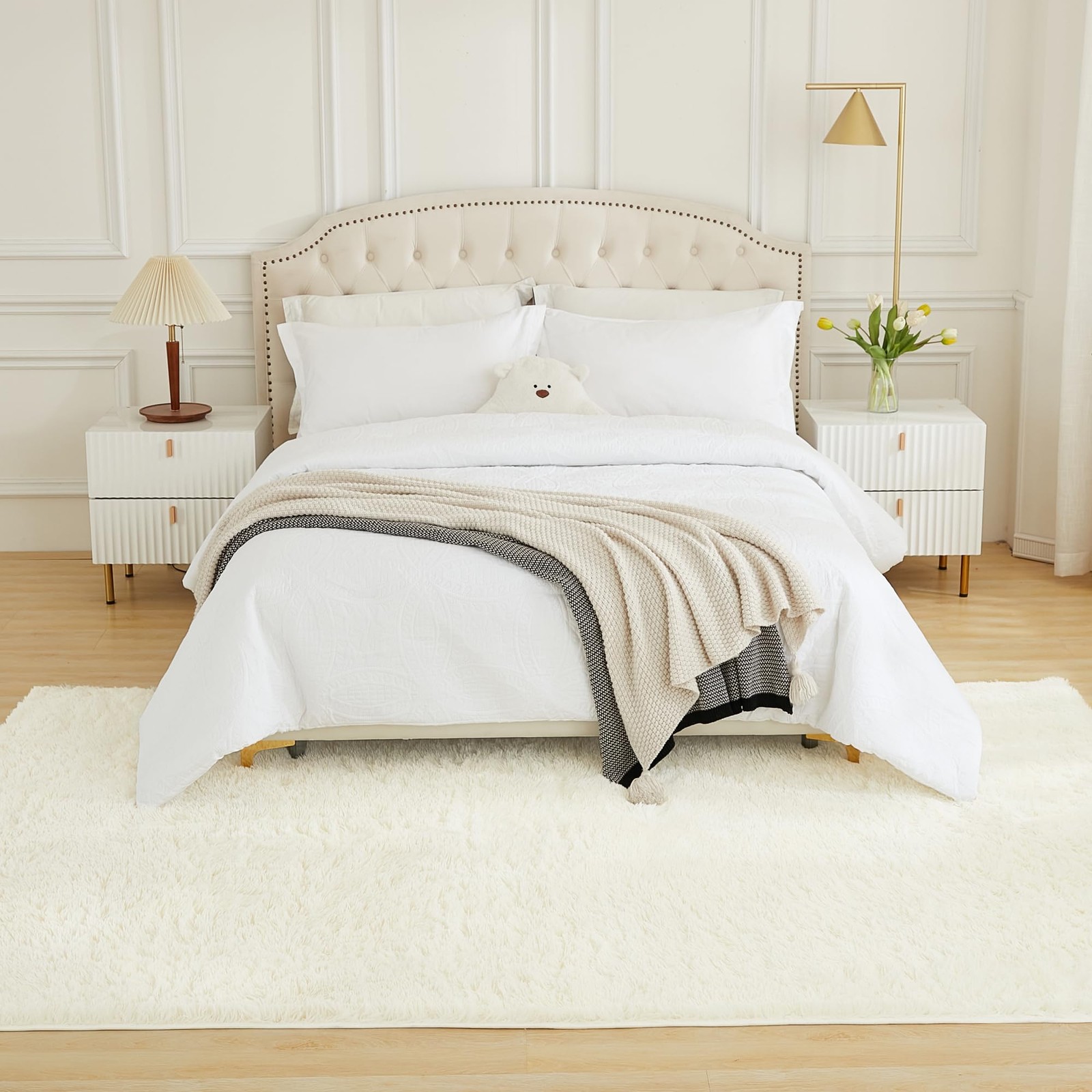 Andency Cream 5×8 Fluffy Shaggy Area Rug for Living Room Bedroom Soft Bedside