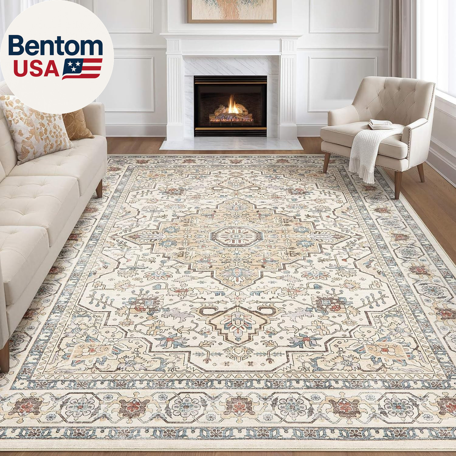 10X14 Area Rugs Living Room: Washable Boho Large Neutral Vintage Soft Rug Stain