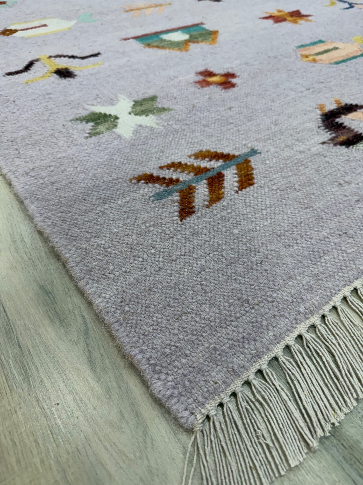 Hand Woven Wool Rug 4×6 Soft Purple Flatweave Scandinavian Folk Art Kilim Carpet