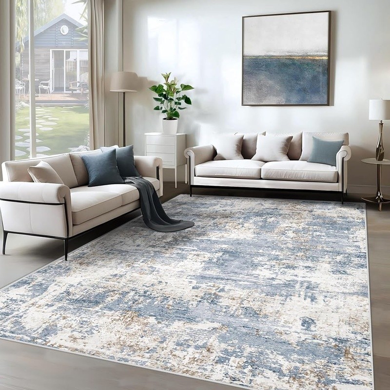 Washable Area Rug Soft Non-Slip Kid Pet Friendly Abstract Design Low Maintenance