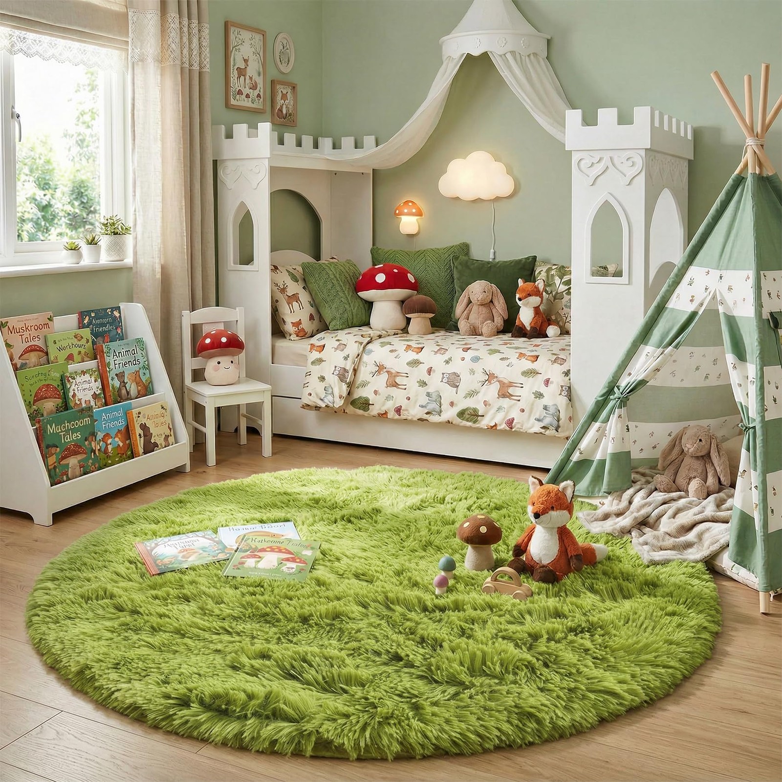Grass Green Round Rugs 5Ft for Bedroom, Fluffy Shaggy Circle Area Rugs for Ki…