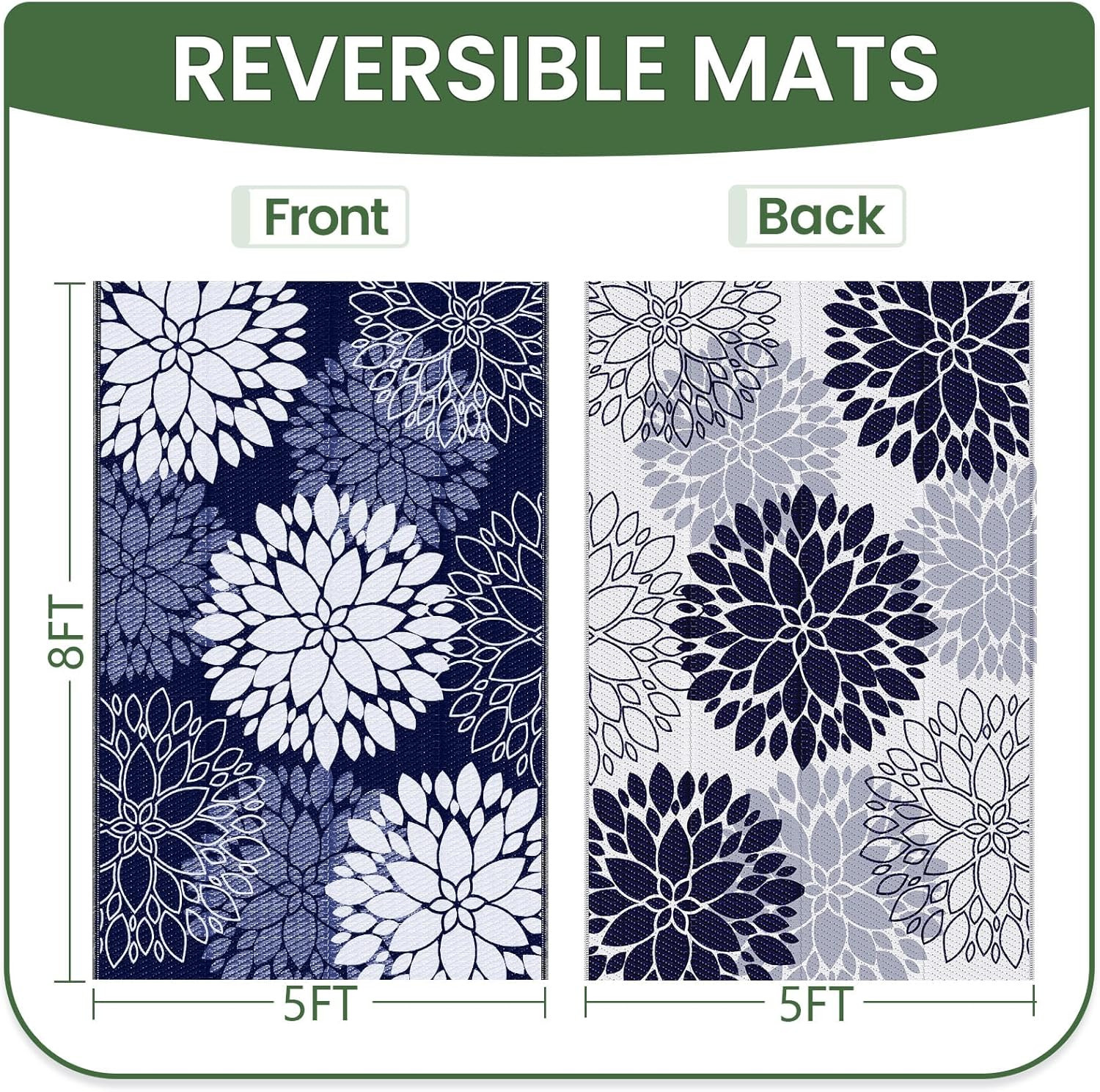 LuxStep Outdoor Rug Waterproof Outdoor Plastic Straw Rug Reversible Patio Rug Ma