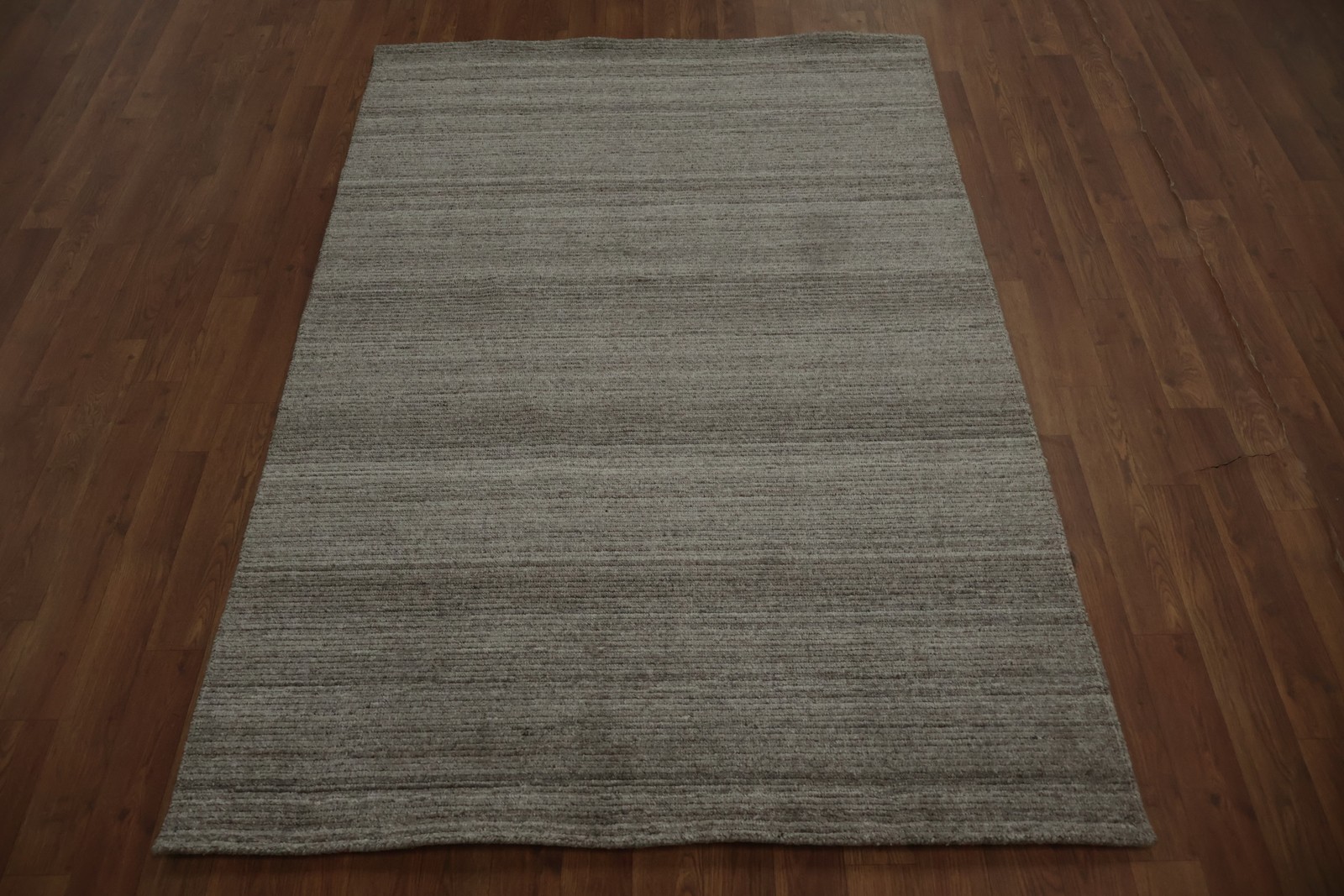 Contemporary Gray Rug Handmade Wool Modern with Subtle Linear Design 4×6