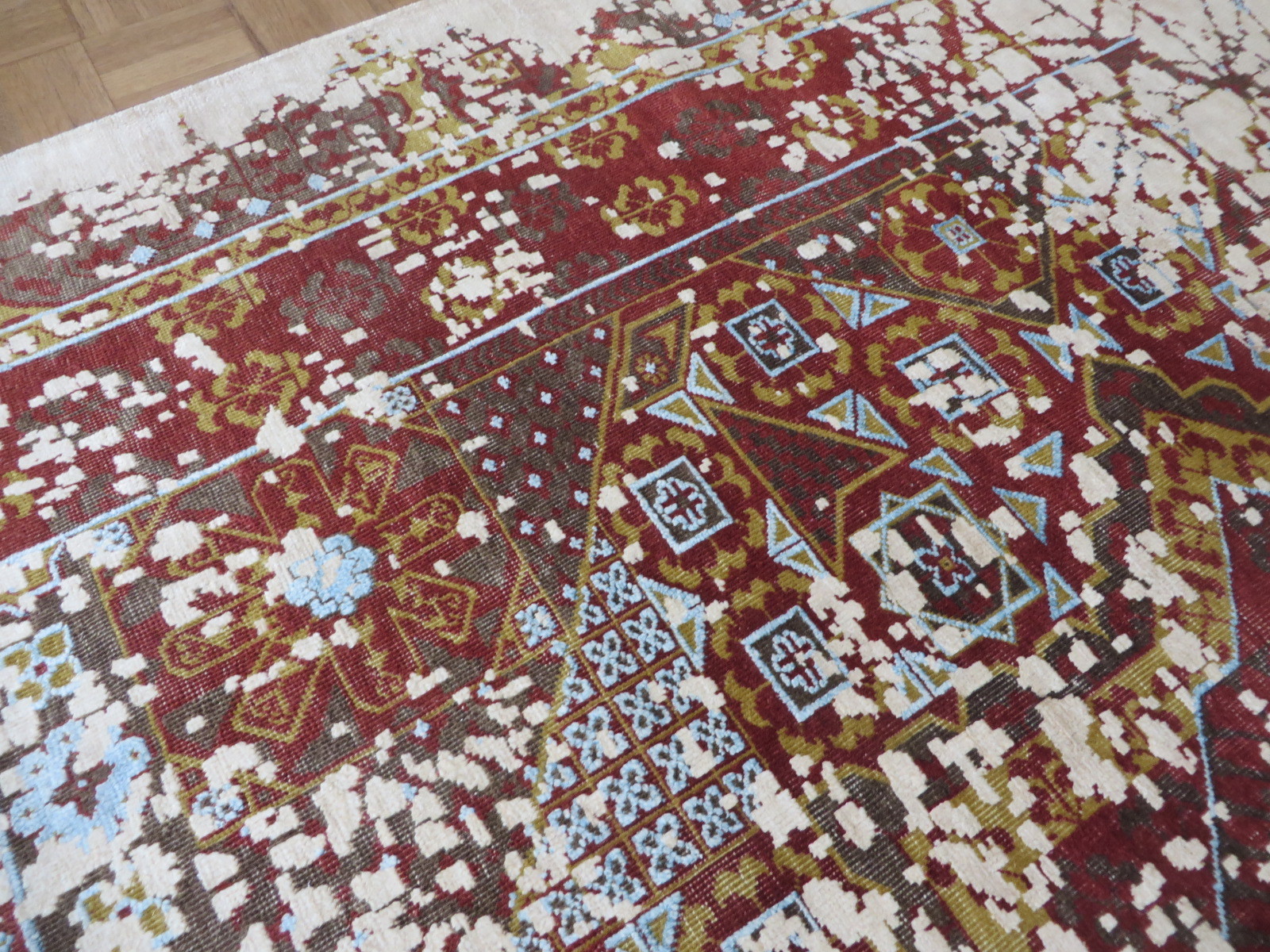 8’10 X 11’11 Hand Knotted Broken Heriz Modern Oriental Rug With Silk G5952