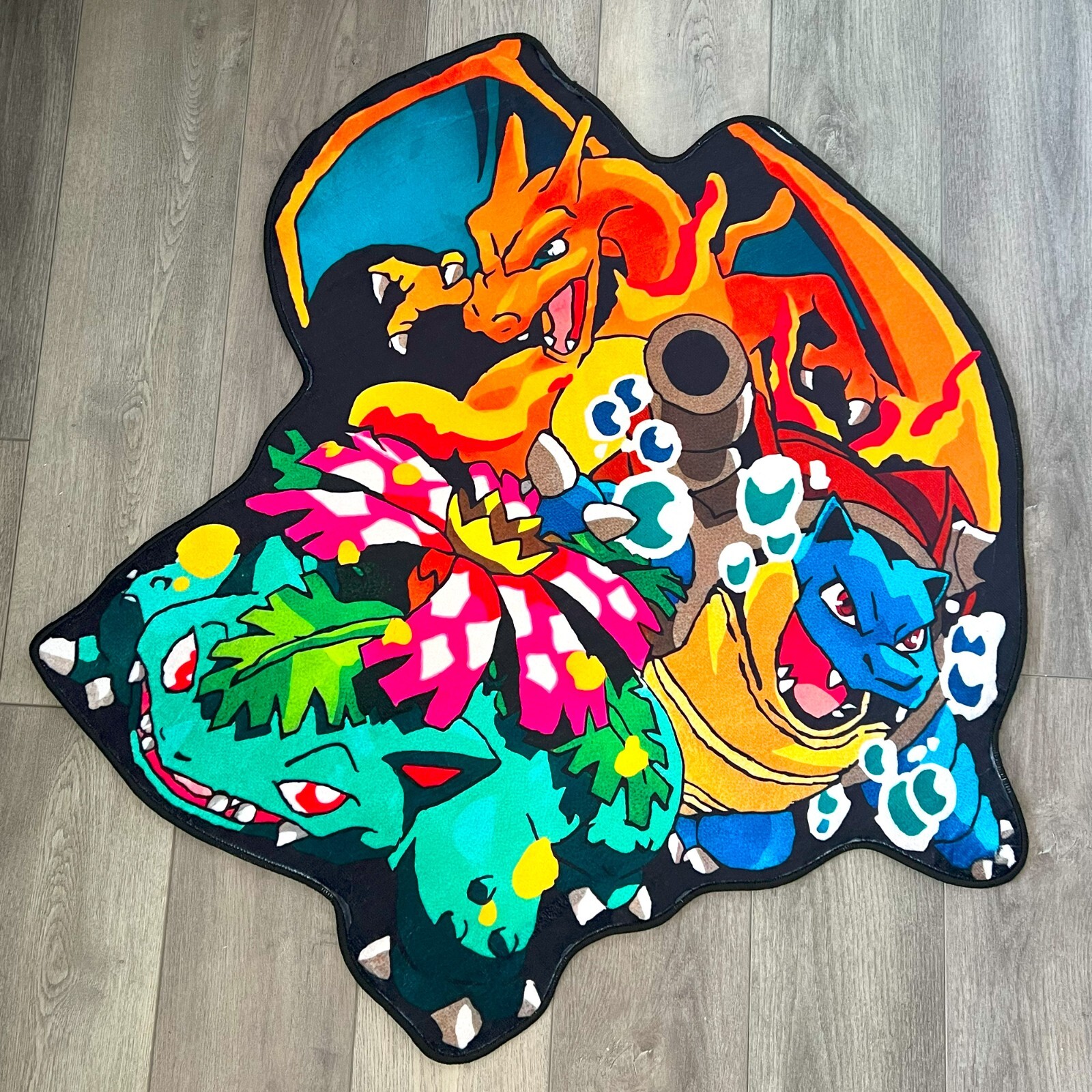 Anime Rug Pokemon Blastoise, Charizard and Bulbasaur Soft Polyester Carpet