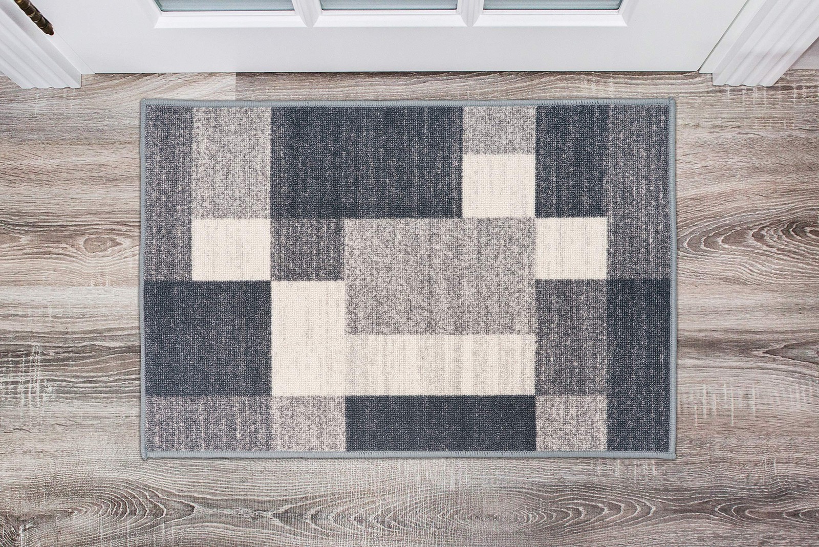 Modern Boxes Design Non-Slip Area Rug 20×30 inch Gray Kitchen Bath Mat