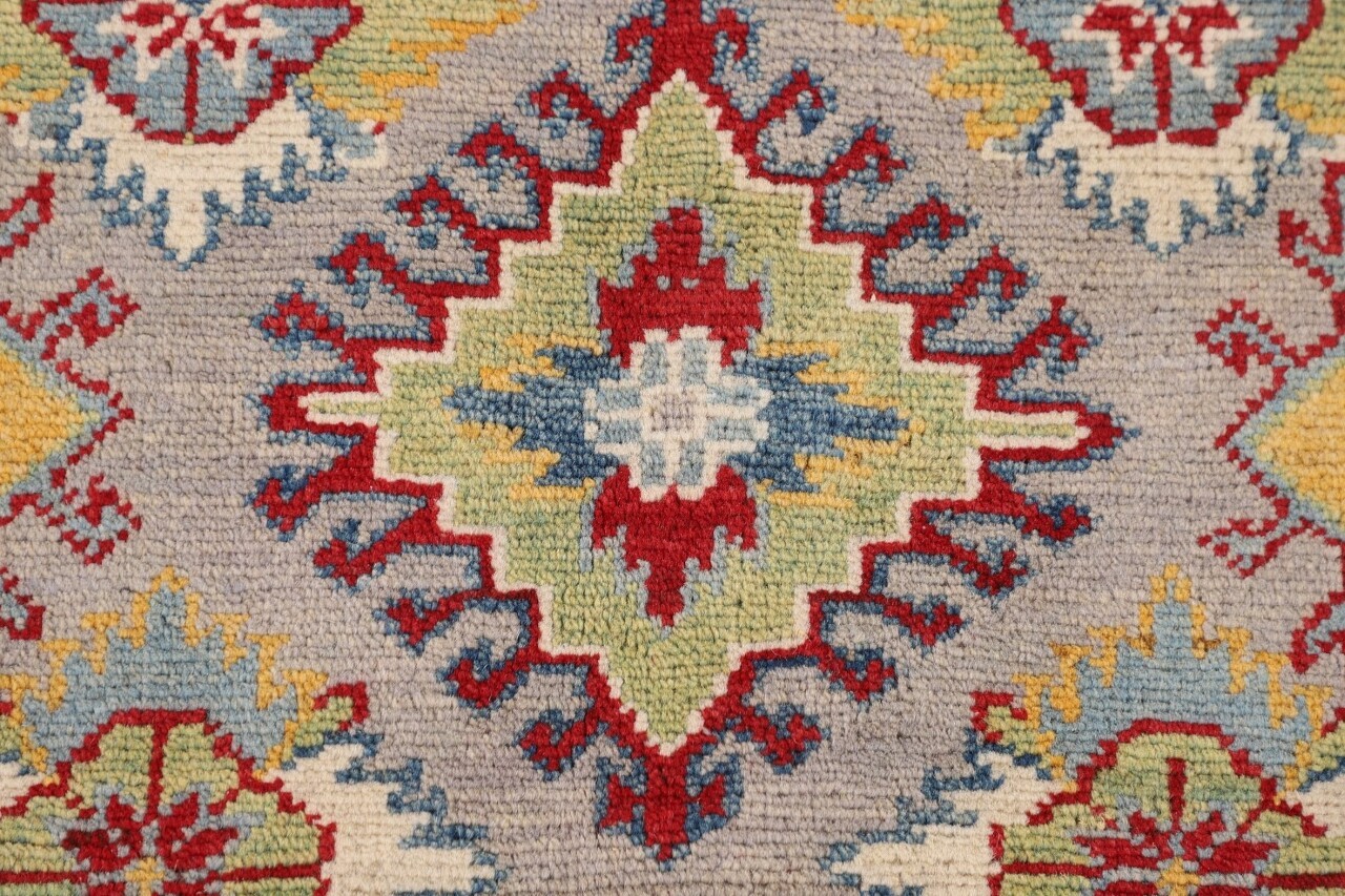 5×7 Geometric Purple & Oranges Hand-Knotted Wool Area Rug