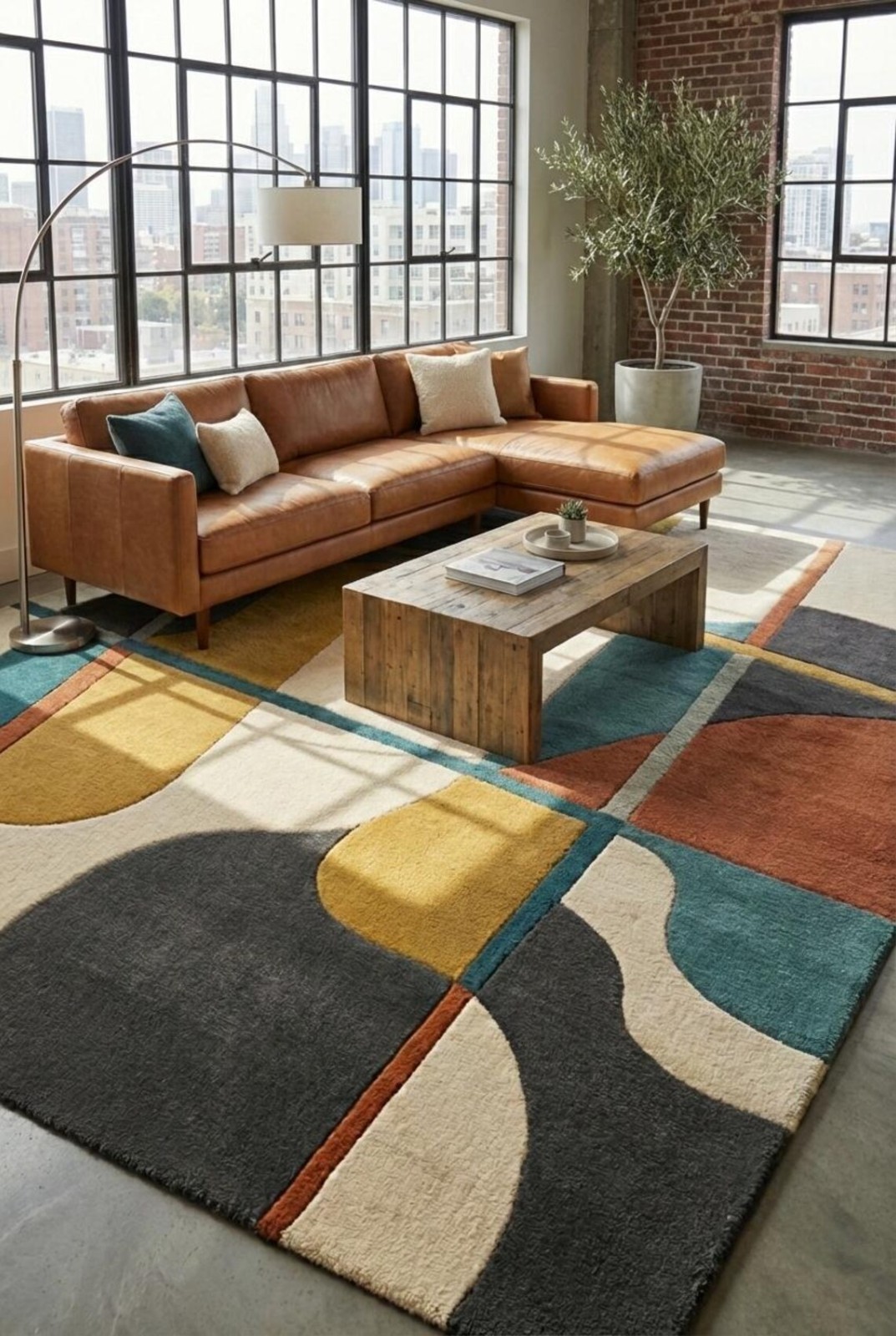 Hand-Tufted Wool Rug – Abstract Geometric Mid-Century Modern Living Room Decor