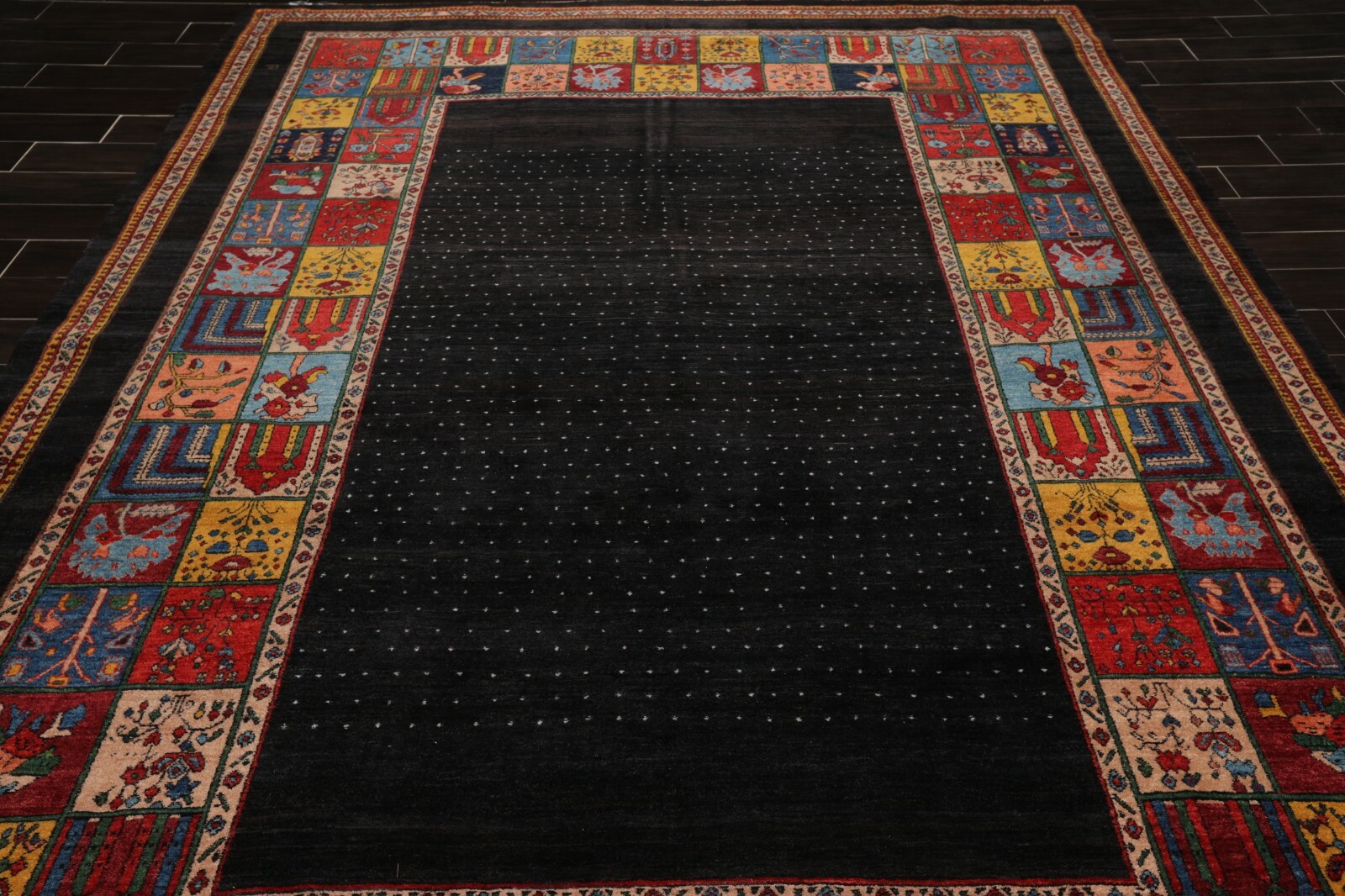8’1″x 11’8″ Hand Knotted Wool Gabeh Kashkuli 200 KPSI Oriental Area Rug Charcoal