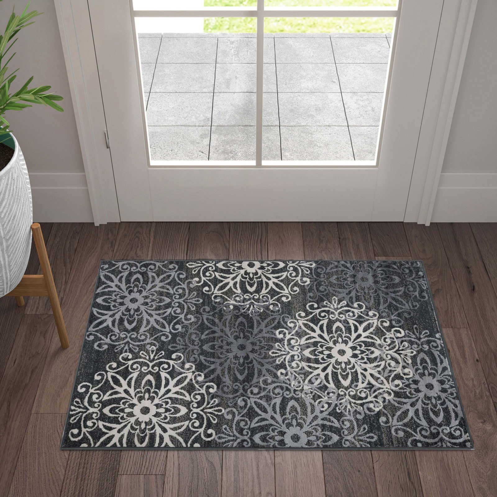 Leigh Modern Floral Medallion Foldable Washable Large Indoor Area Rug or Runner