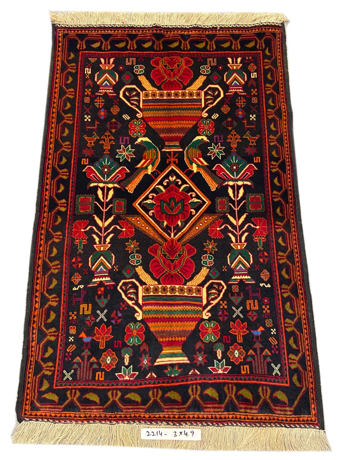 Christmas New Year Gift 100% Handmade Sheep Wool Tribal Rug 3 x 4.9 Feet