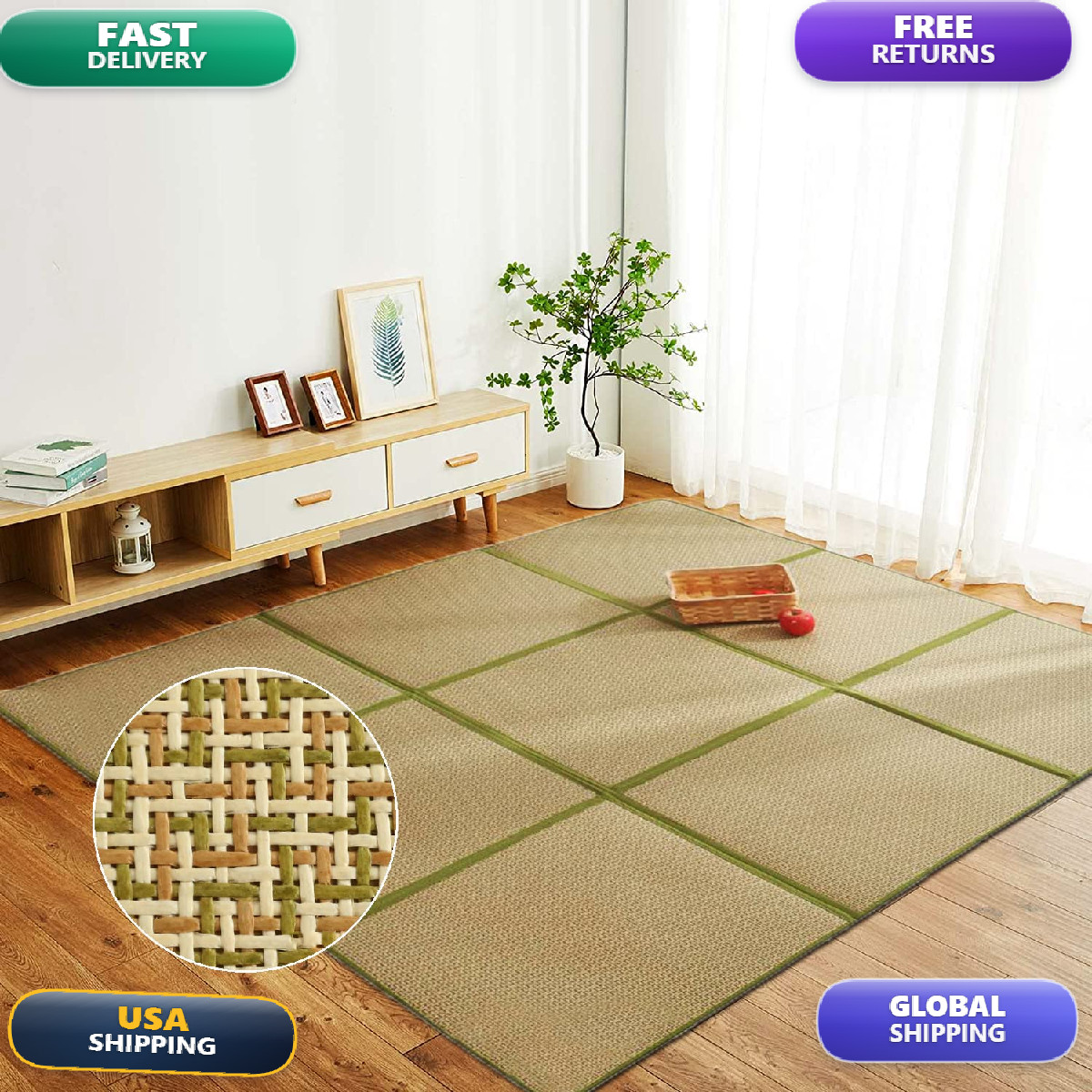Nisorpa 71 X 71 Japanese Tatami Mat Igusa Tatami Mattress 0.47 Thick Japanese