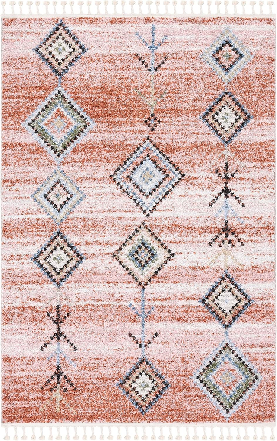 Chapel 9′ x 12′ Area Rug, Pink & Turquoise, Boho Tassel Design