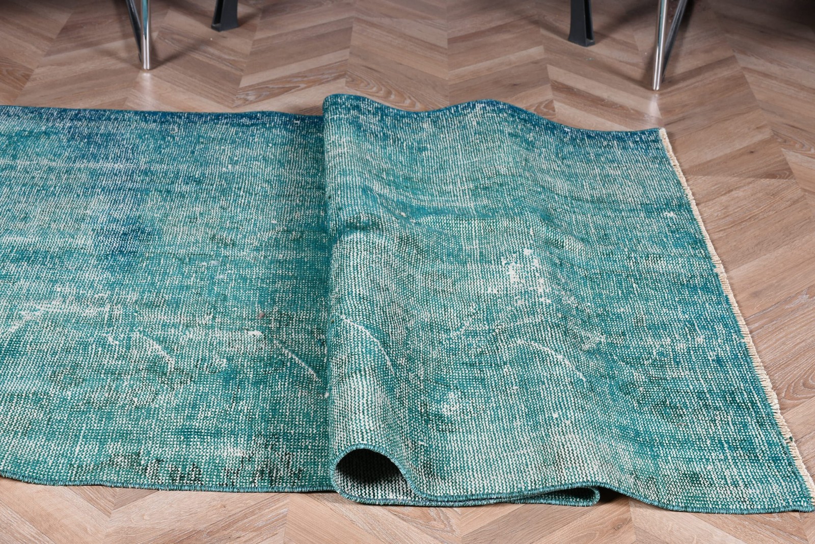 Vintage Turkish Area Rug 3,6×7,6 ft, Blue Green Moroccan Rug
