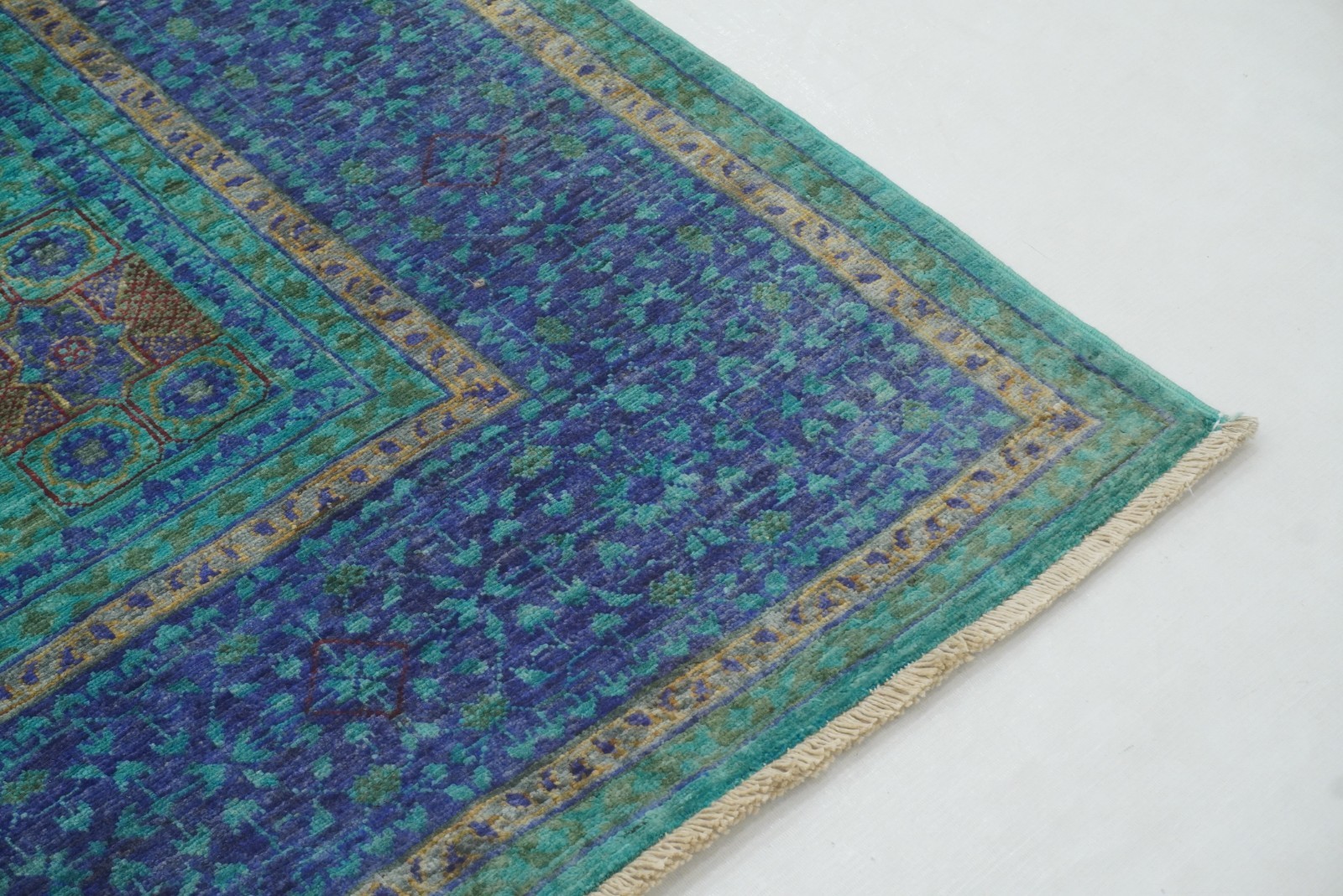5×7 ft Turquoise Blue Mamluk Afghan Hand Knotted Wool Medallion Rug