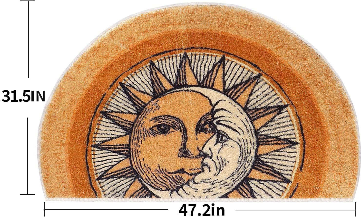 Semi-Circular Area Rugs 31.5X47.3 Inch Sun and Moon Mat,Yellow Boho Rug,Non-Slip