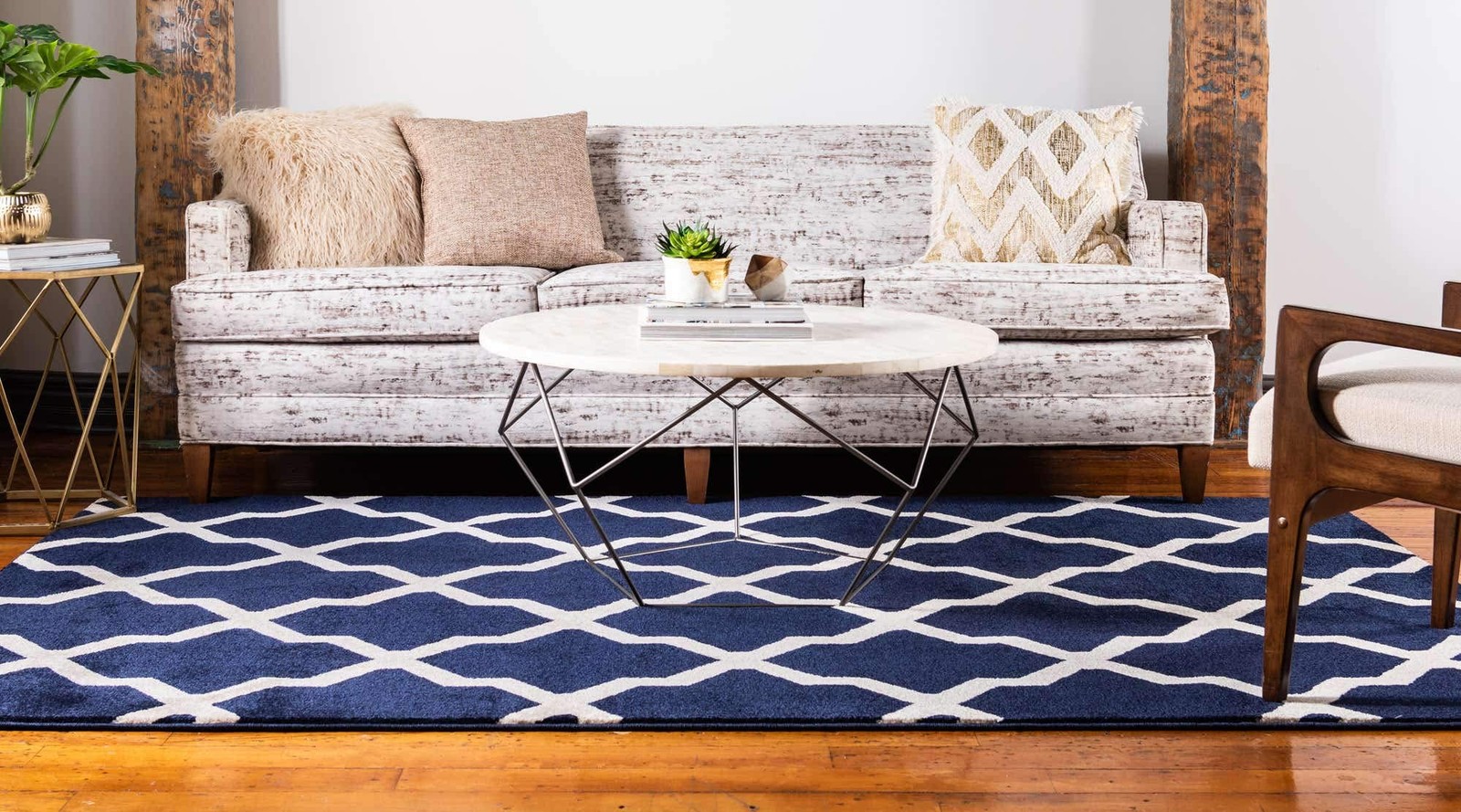 Unique Loom Trellis Collection Area 5’3″ x 8′ (Rectangular), Navy Blue/Beige