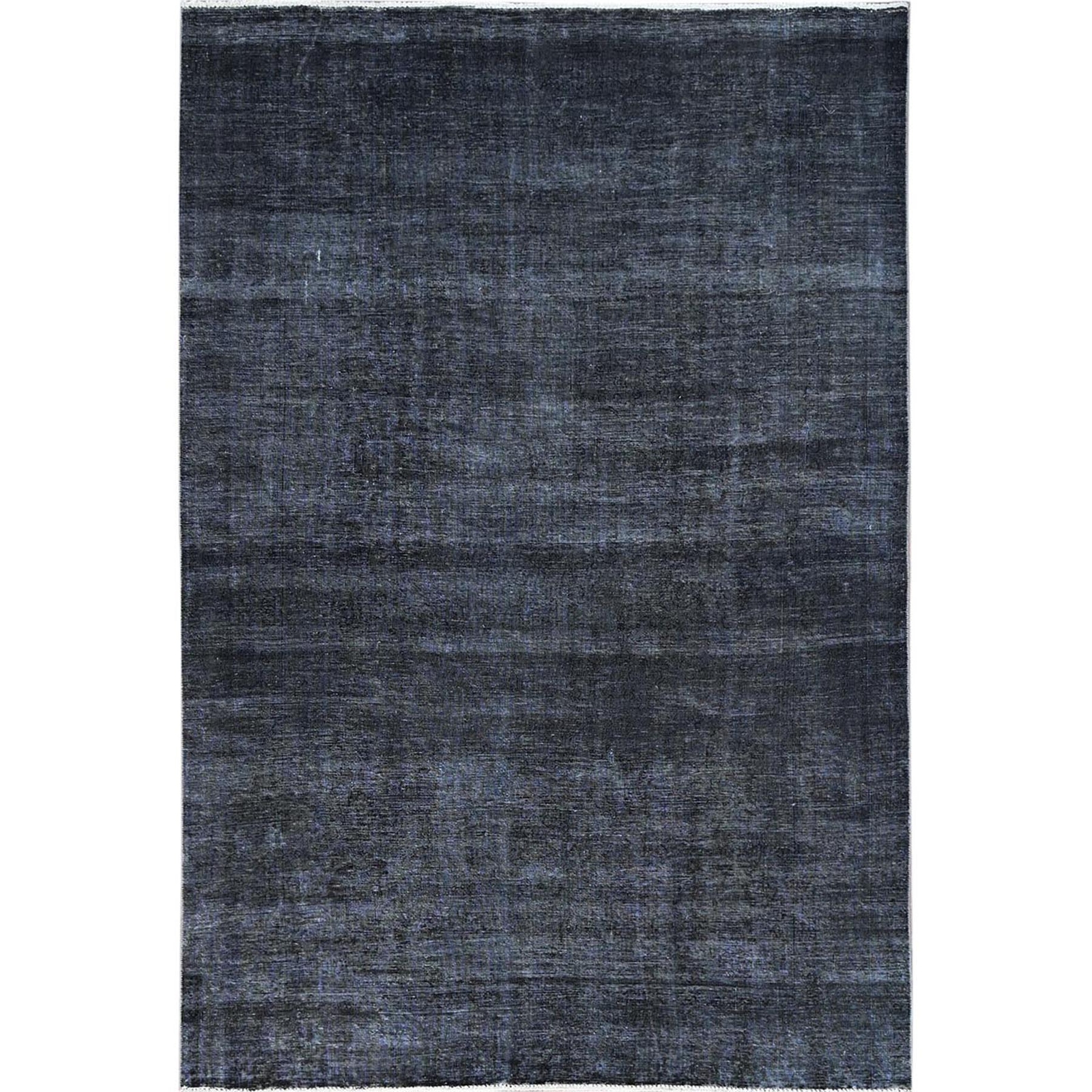 6’3″x9’3″ Vulcan Black Hand Knotted Tebraz Evenly Worn Wool Oriental Rug R86927