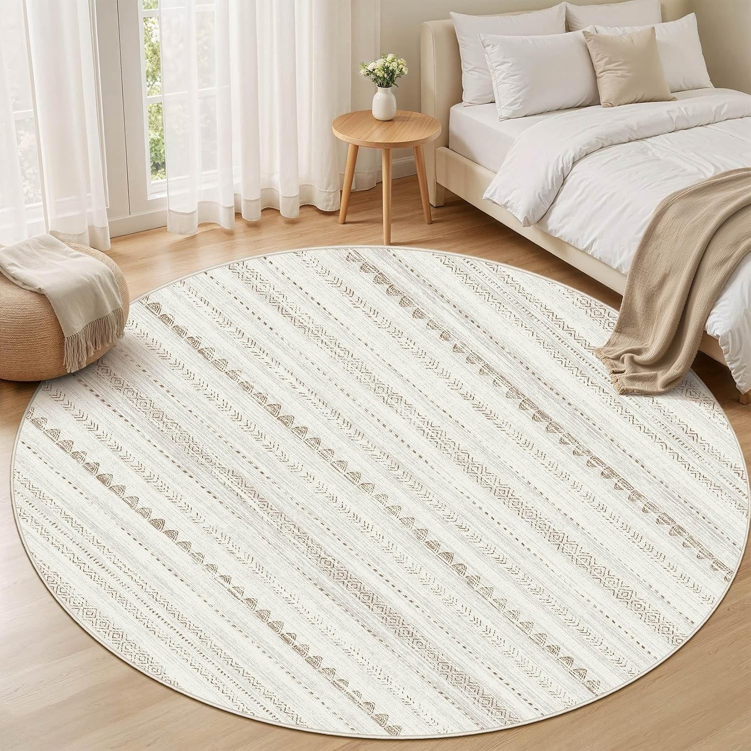 Stylish 8′ Round Geometric Rug – Machine Washable & Stain Resistant Design