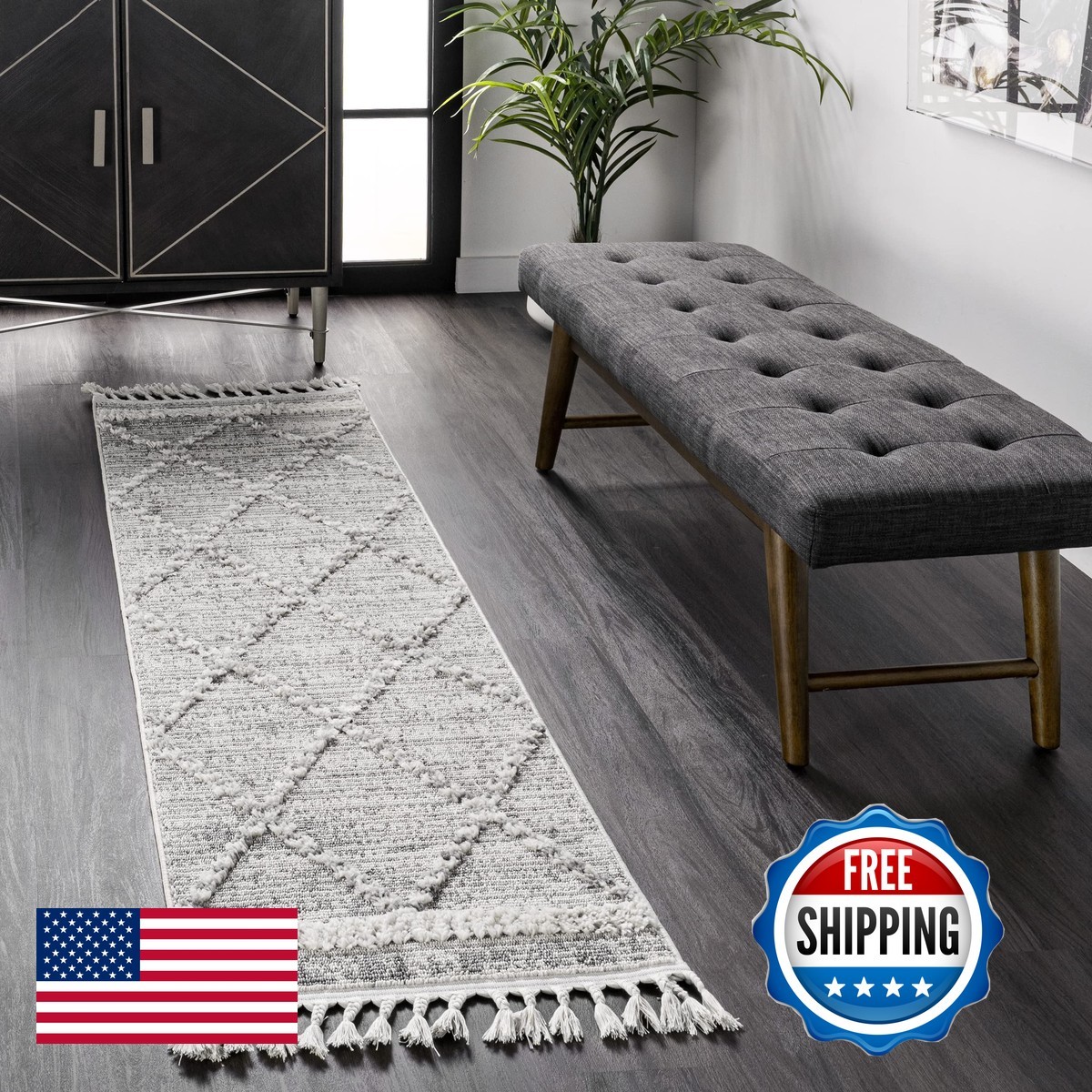 nuLOOM Skylar Geometric Trellis Tassel Runner Rug 2′ x 6′ Beige