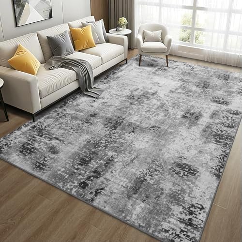 6×9 Grey Area Rug for Living Room, Large Gray Washable Boho Abstract Bedroom