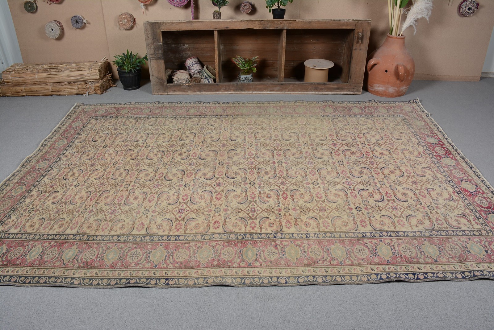 6,3×9,4 ft Turkish Rug, Large Vintage Rug, Red Floral Rug