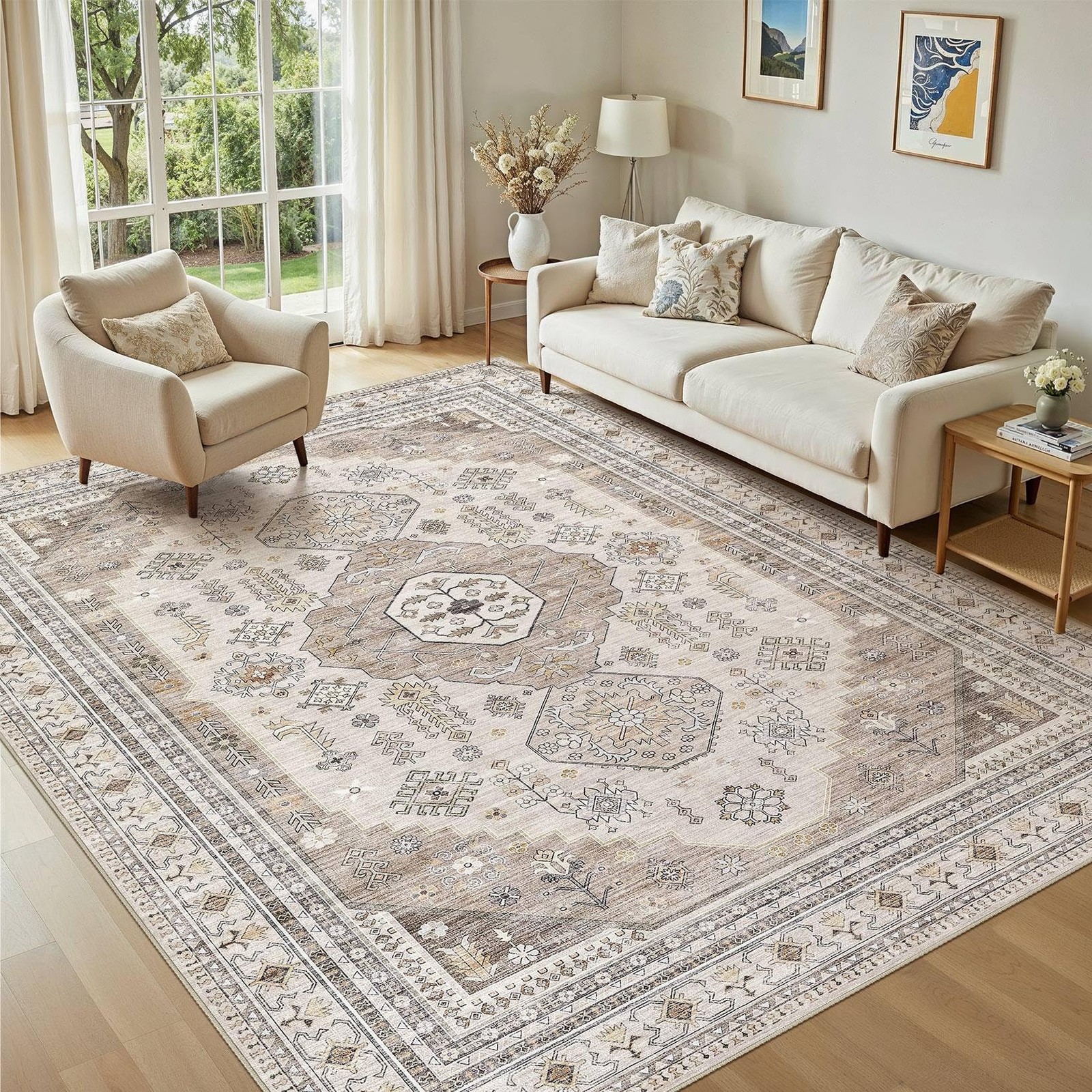 5×7 Washable Area Rug, Large Rugs for 5′ x 7′ (Rectangular), Light Brown