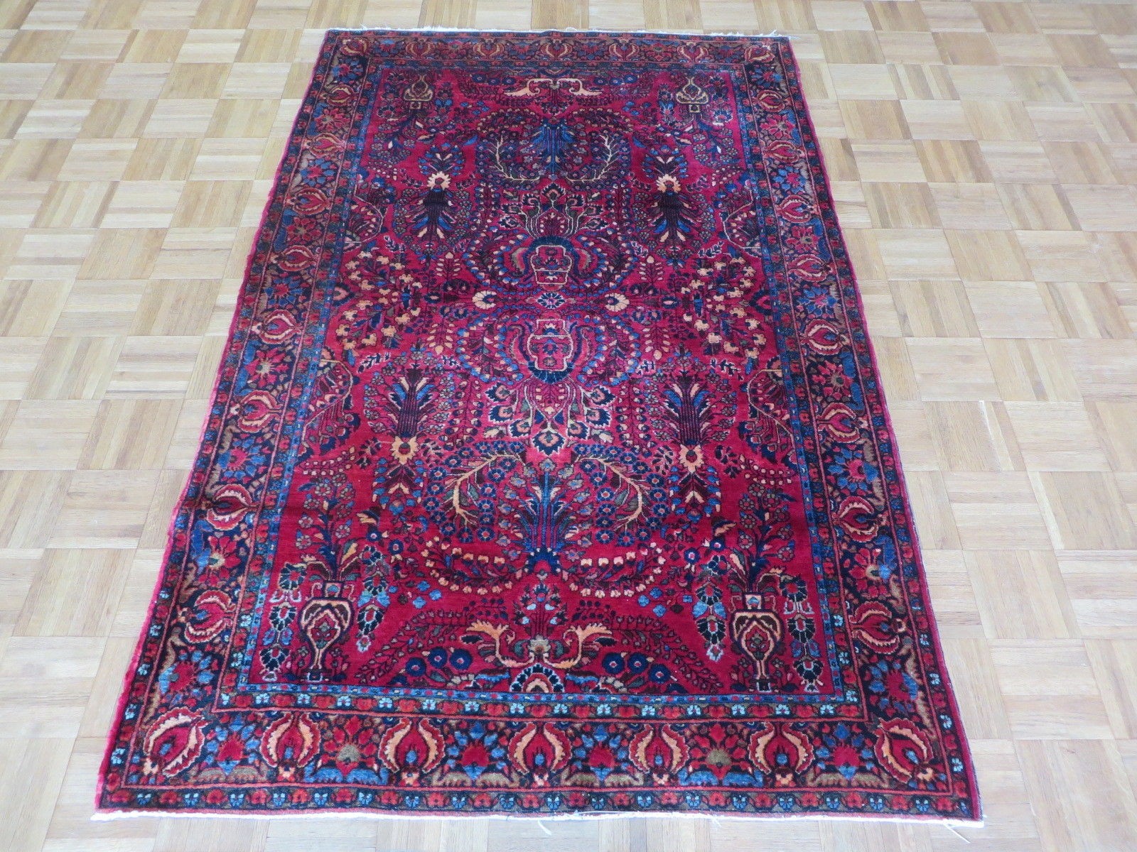 4’1 x 6’3 Hand Knotted Red Antique Fine Saruk Oriental Rug G2859
