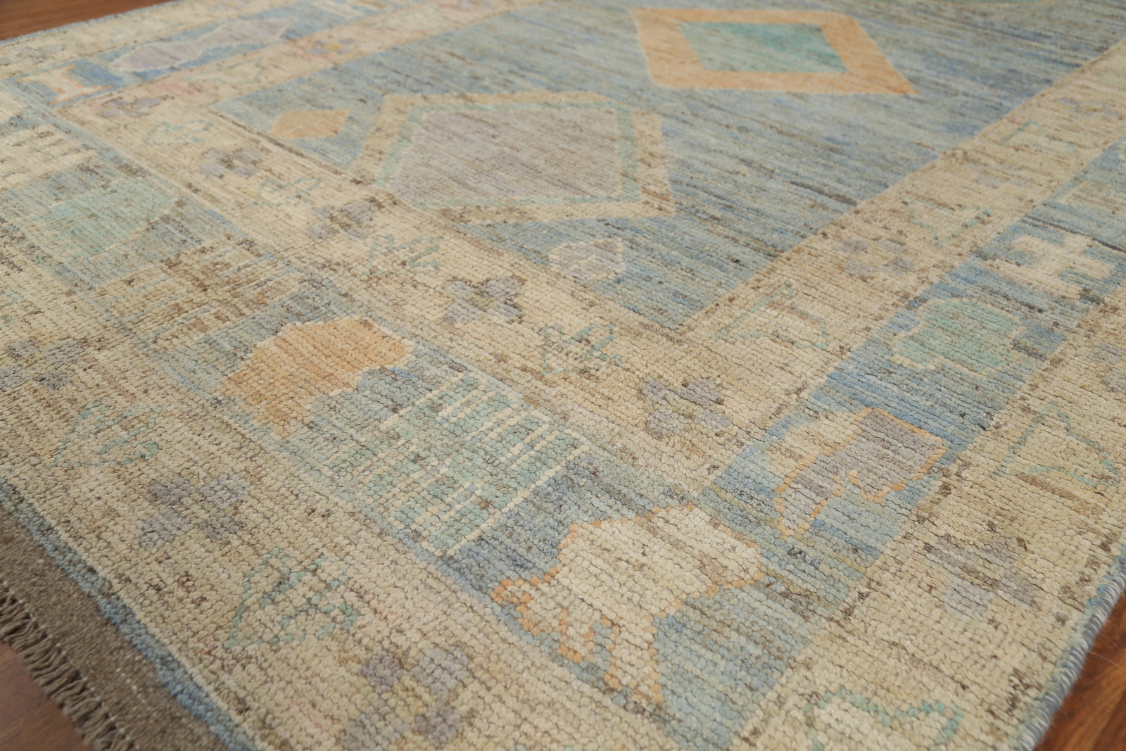 Vegetable Dye Turkish Authentic Oushak Rug Hand-Knotted 5×8 ft Blue