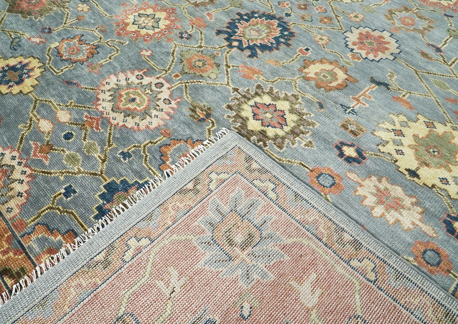 12×15’1” Hand Knotted Wool Aqua Oushak Arts & Crafts Rug