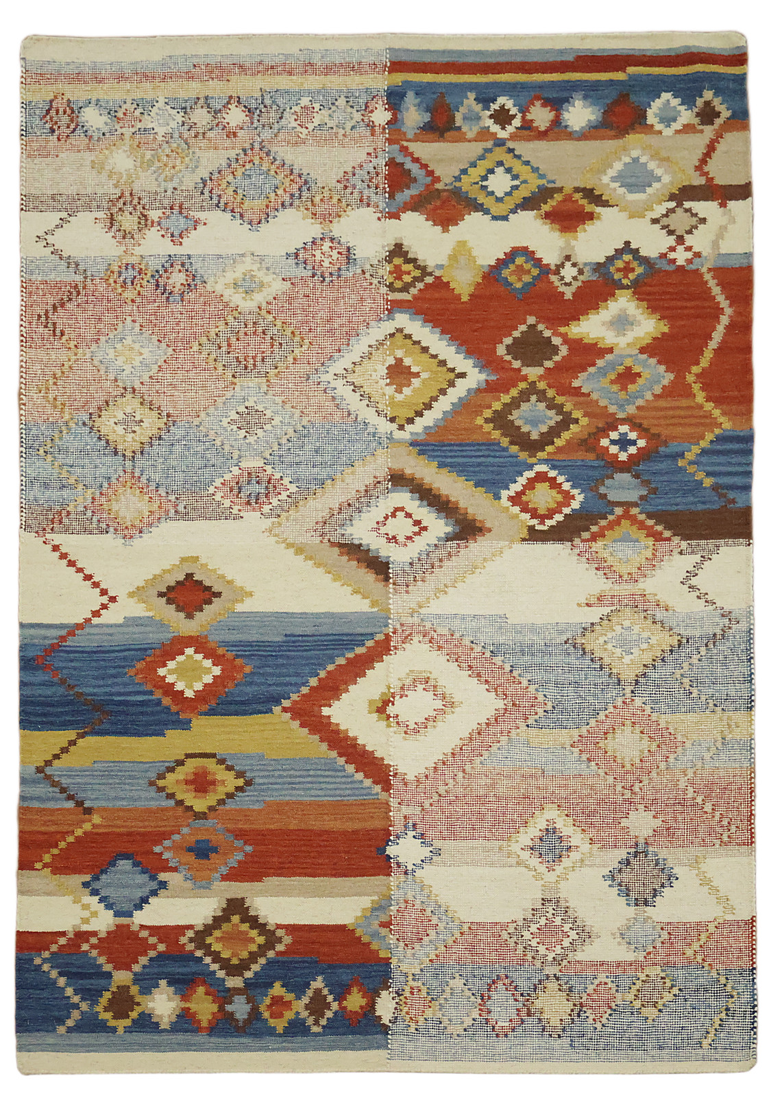 Bright Multicolor Patch-work Modern Geometric Hand-Woven Wool Area Rug 6×8