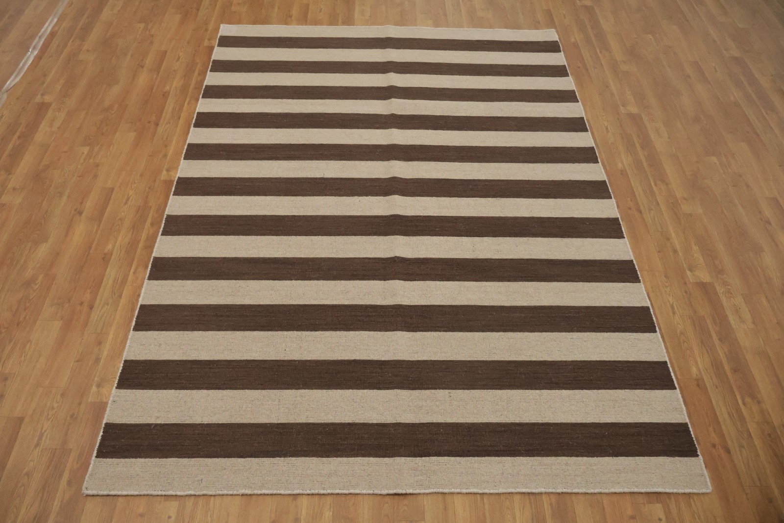 Sophisticated Brown/ Ivory Striped Area Rug Hand-knotted Wool for Any Space 6×8